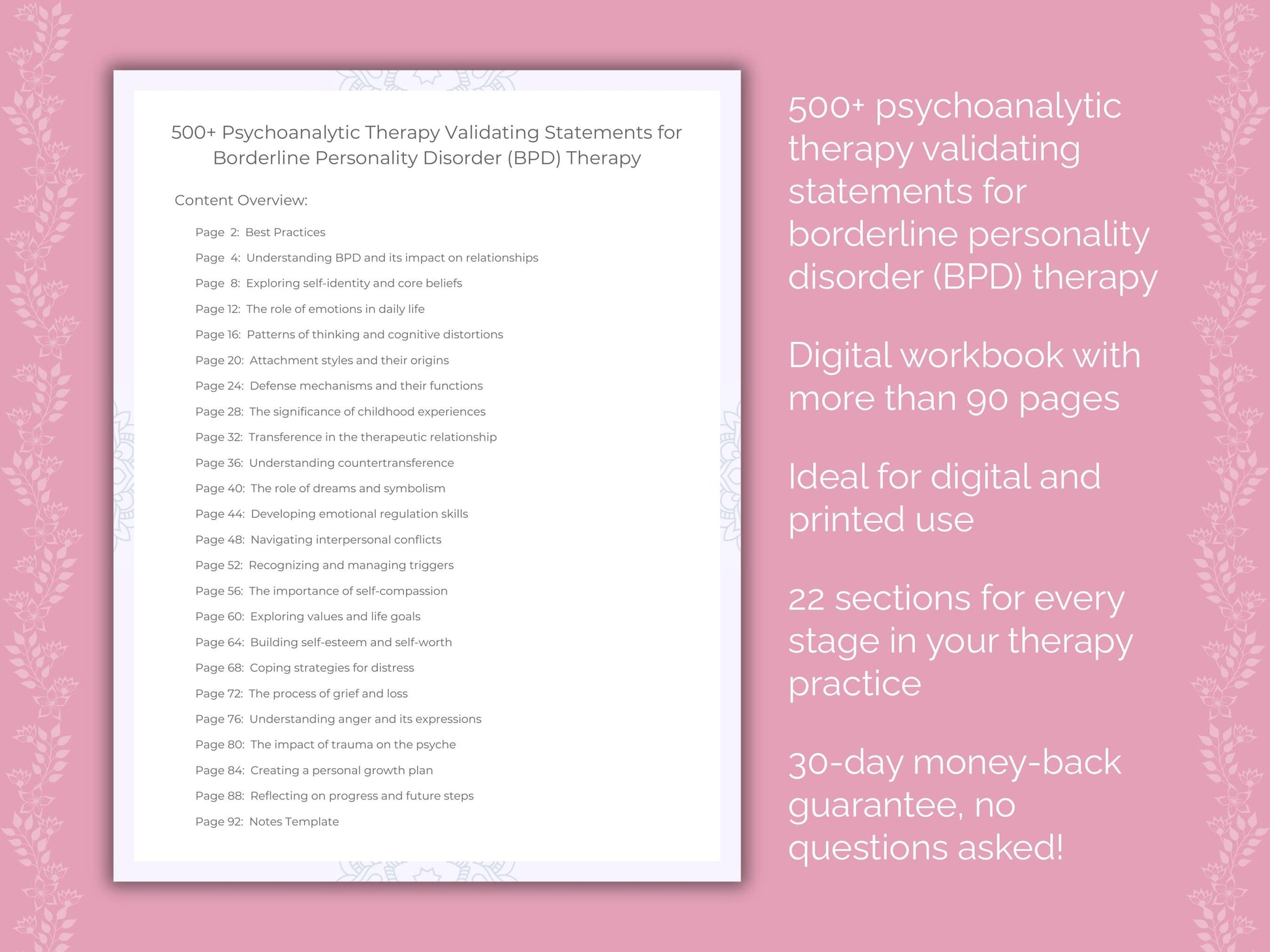 Borderline Personality Disorder (BPD) Psychoanalytic Therapy Therapist Worksheets