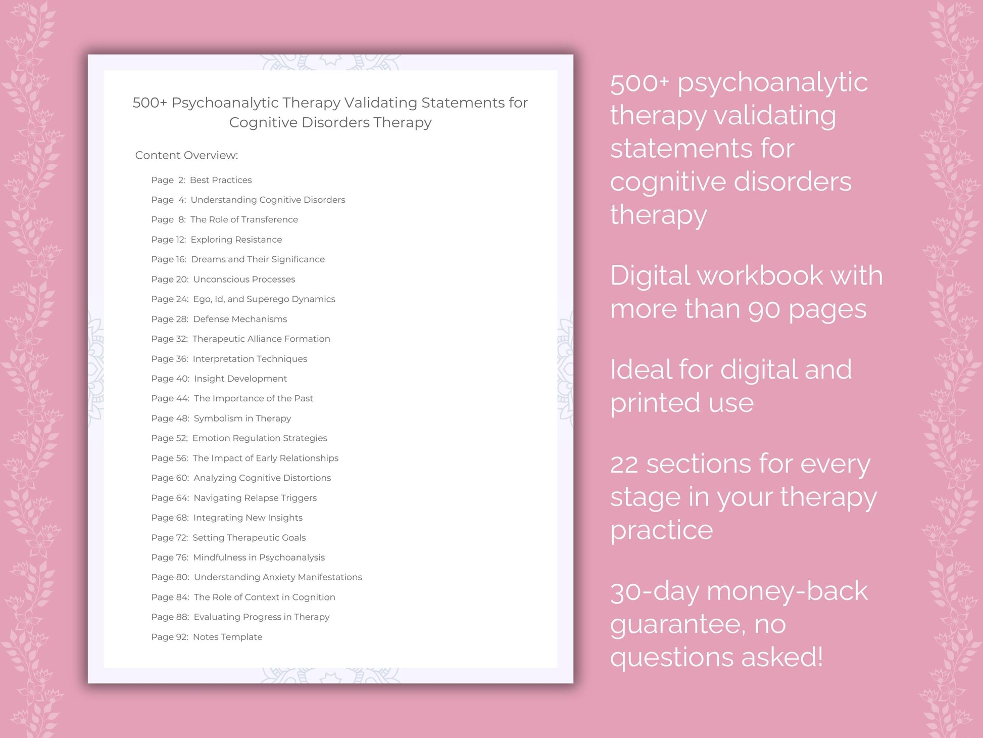 Cognitive Disorders Psychoanalytic Therapy Therapist Worksheets