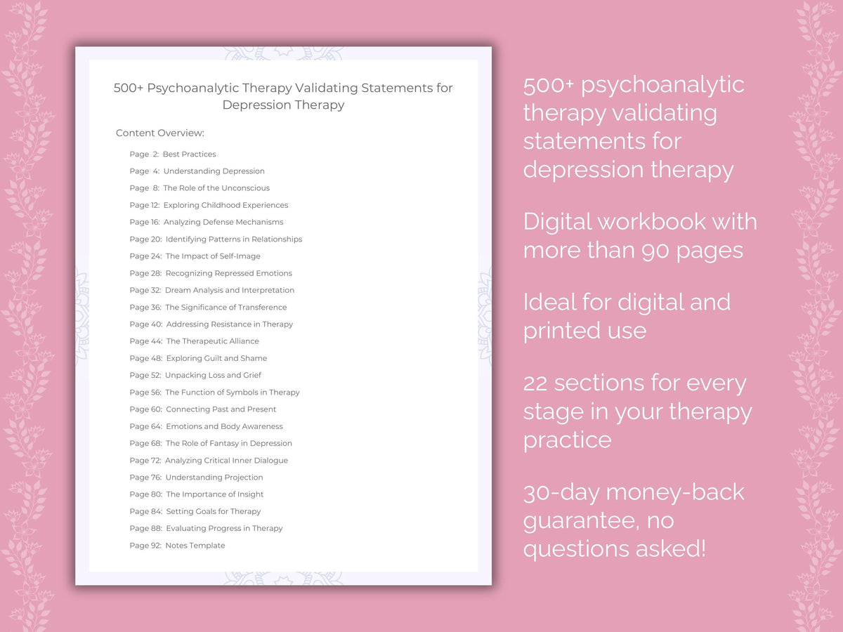 Depression Psychoanalytic Therapy Therapist Worksheets