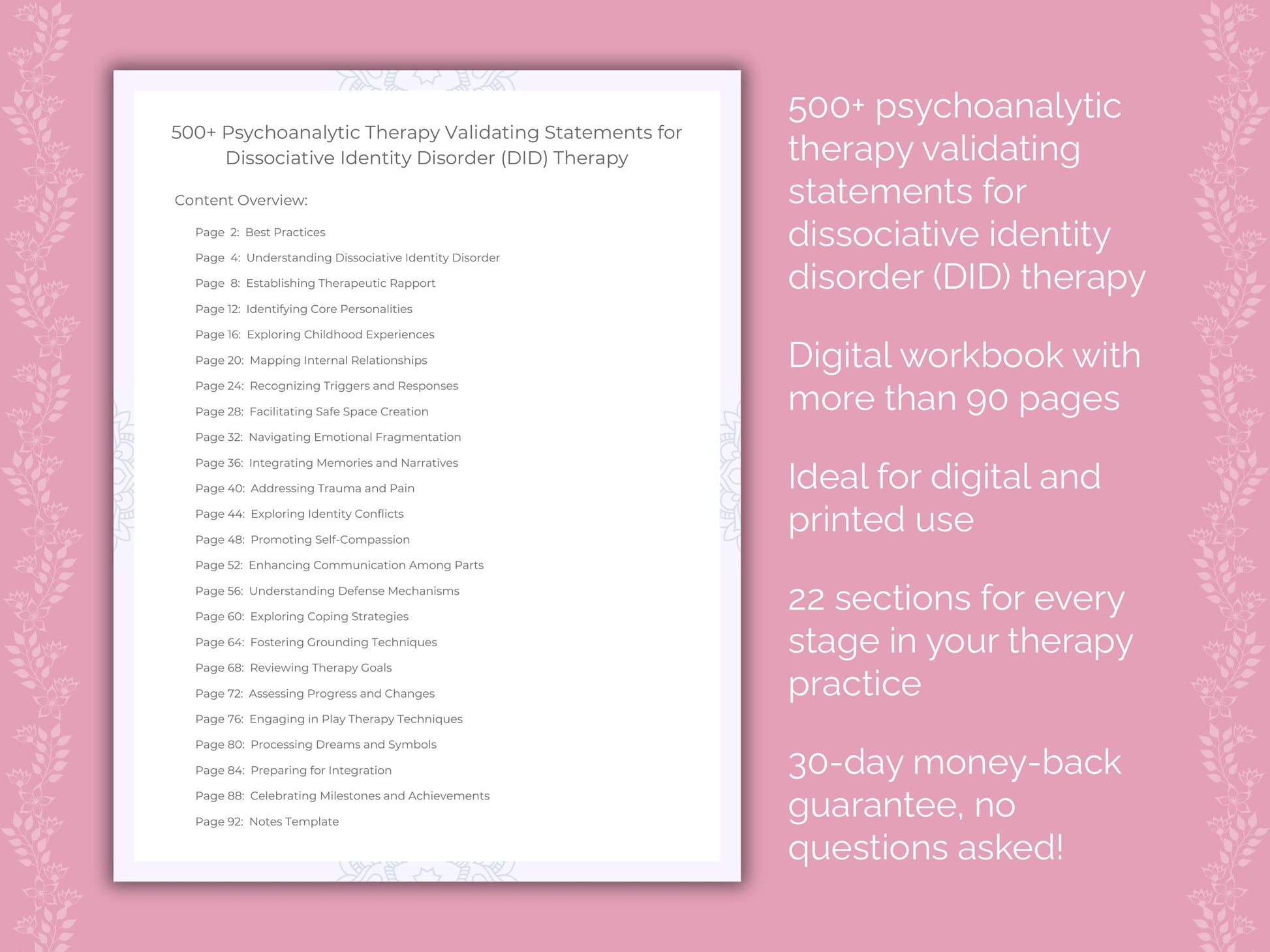 Dissociative Identity Disorder (DID) Psychoanalytic Therapy Therapist Worksheets