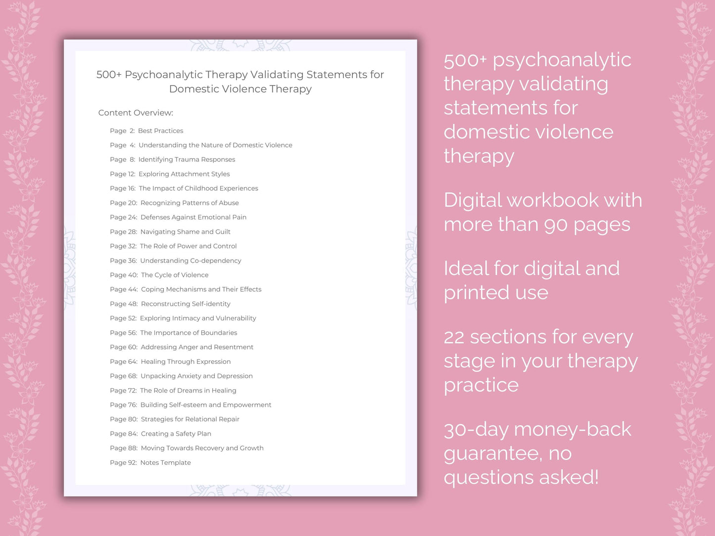 Domestic Violence Psychoanalytic Therapy Therapist Worksheets
