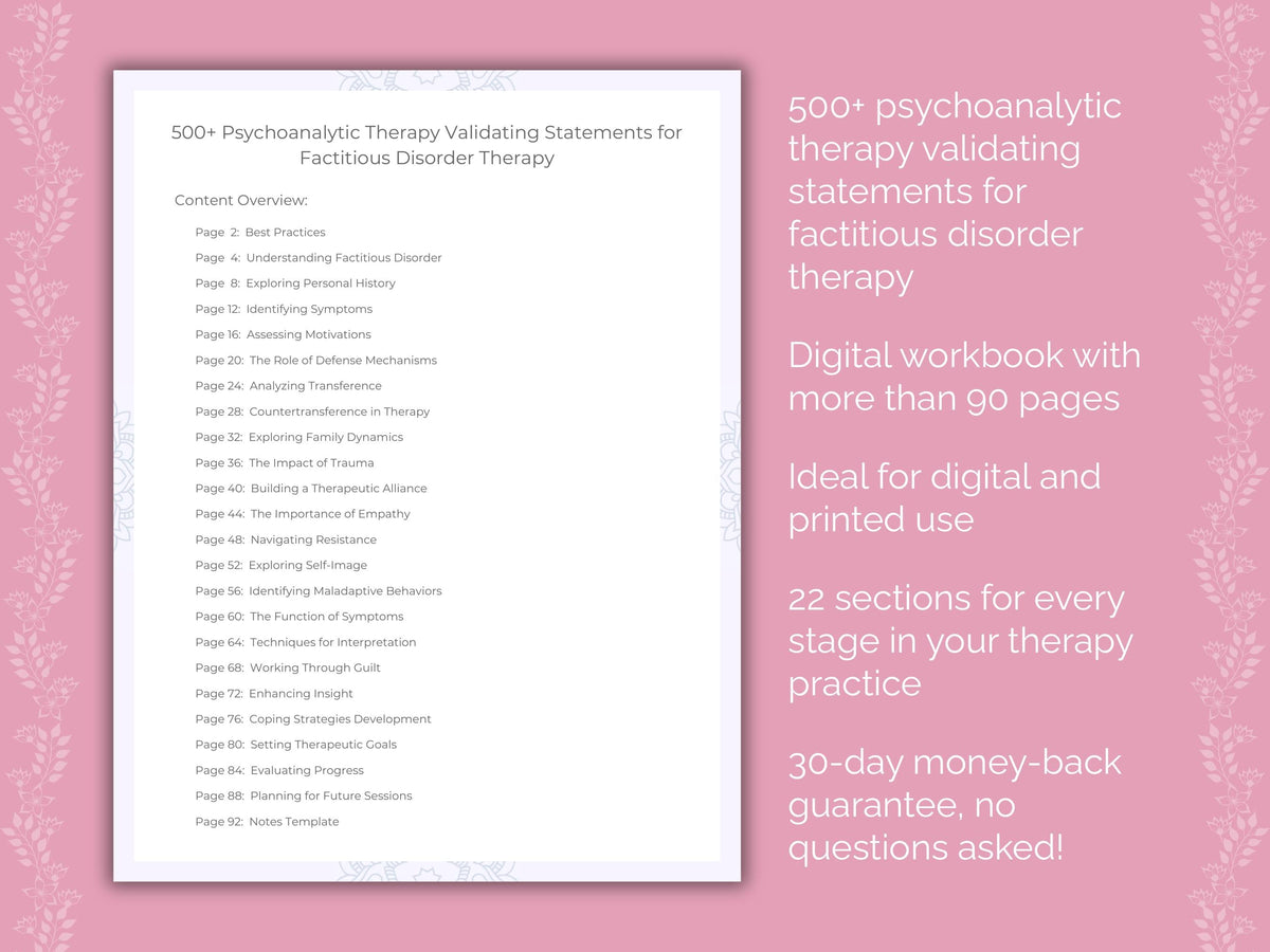 Factitious Disorder Psychoanalytic Therapy Therapist Worksheets