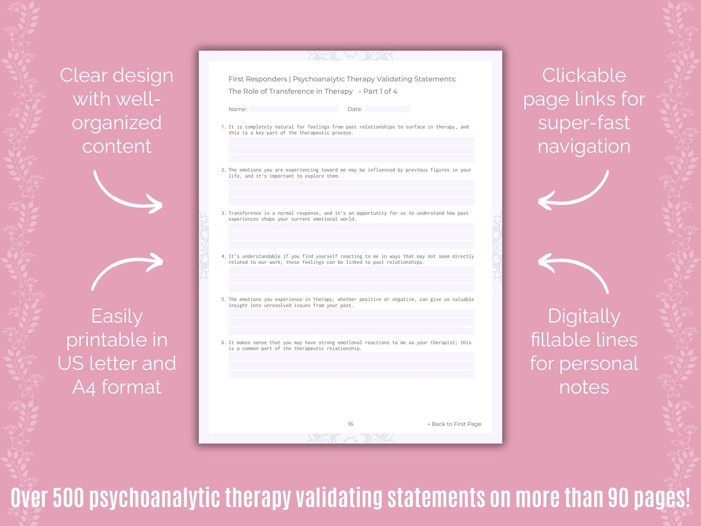 First Responders Psychoanalytic Therapy Counseling Templates
