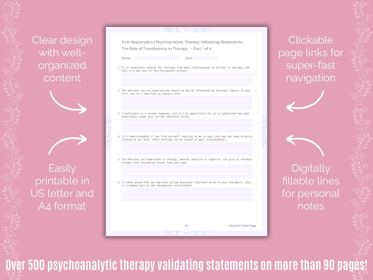 First Responders Psychoanalytic Therapy Counseling Templates