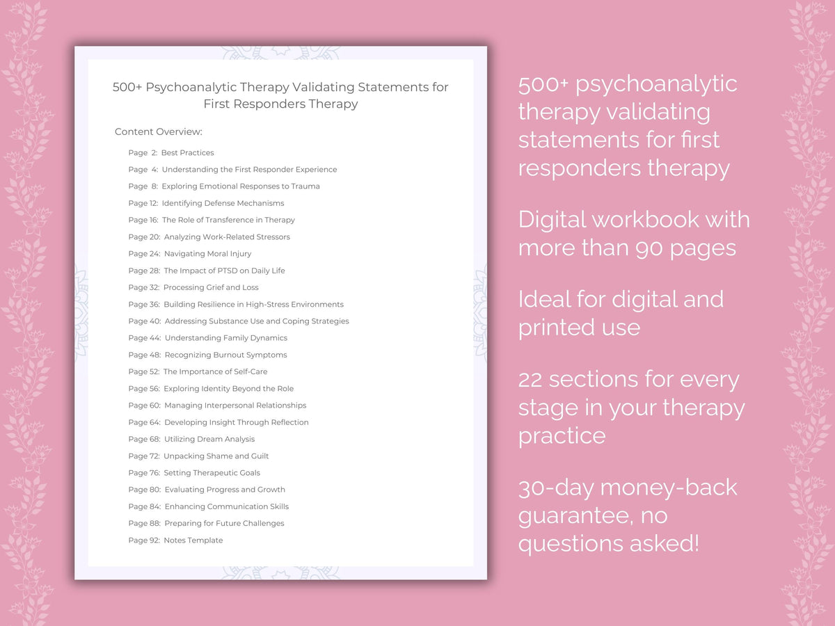 First Responders Psychoanalytic Therapy Therapist Worksheets
