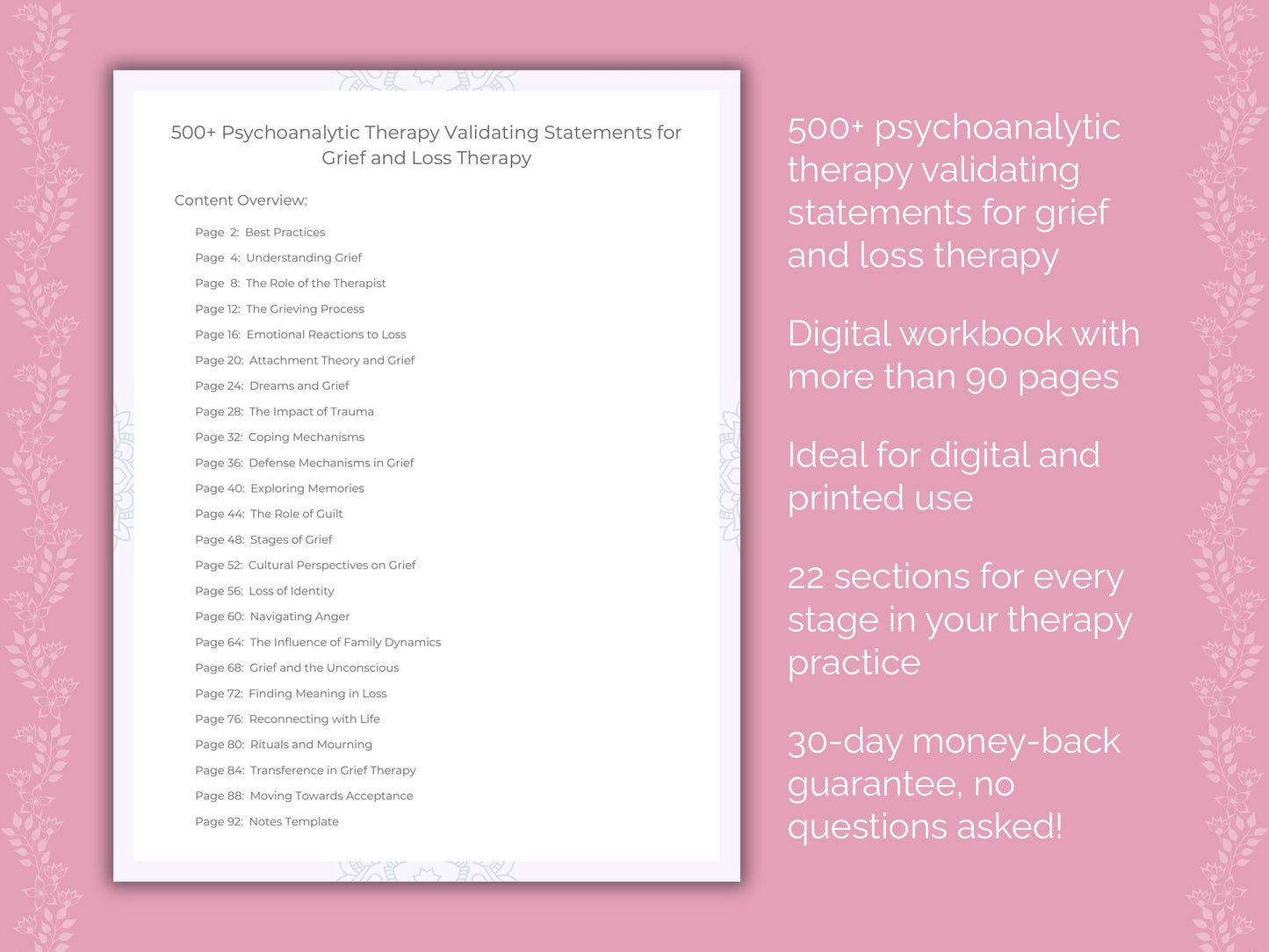Grief and Loss Psychoanalytic Therapy Therapist Worksheets