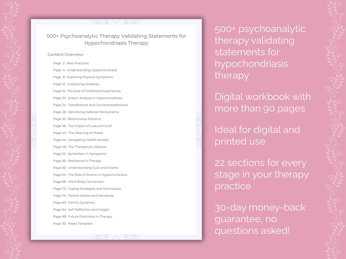 Hypochondriasis Psychoanalytic Therapy Therapist Worksheets