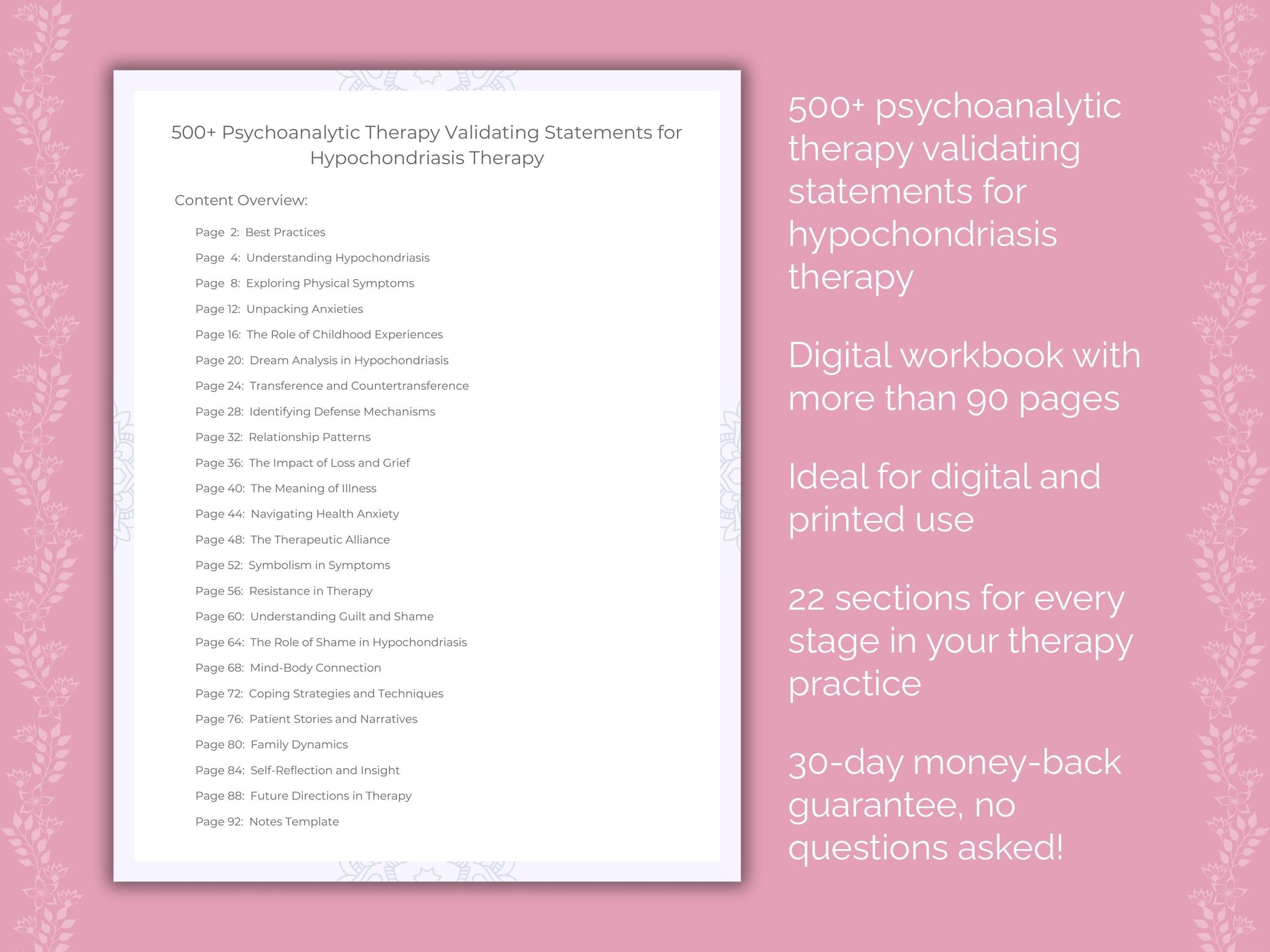 Hypochondriasis Psychoanalytic Therapy Therapist Worksheets