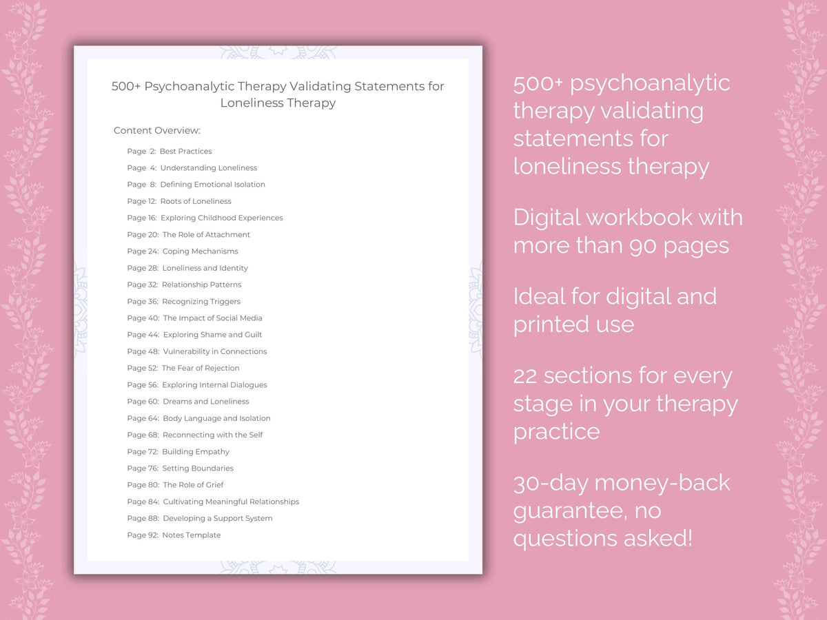 Loneliness Psychoanalytic Therapy Therapist Worksheets