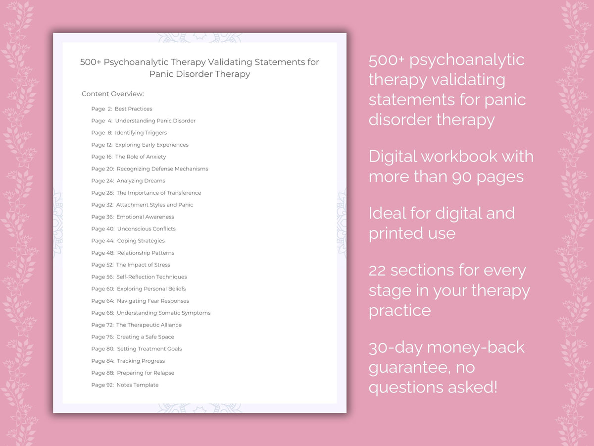 Panic Disorder Psychoanalytic Therapy Therapist Worksheets