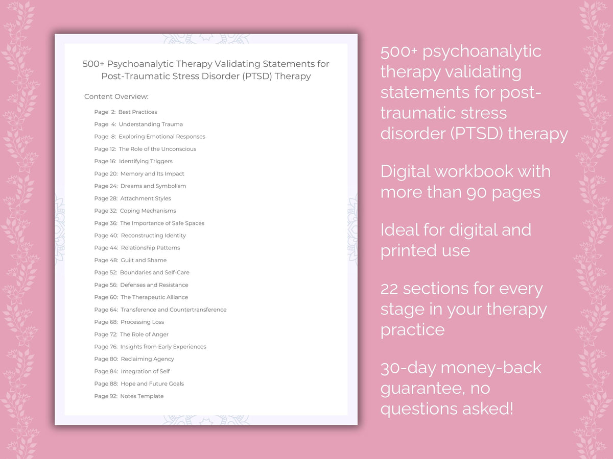 Post-Traumatic Stress Disorder (PTSD) Psychoanalytic Therapy Therapist Worksheets