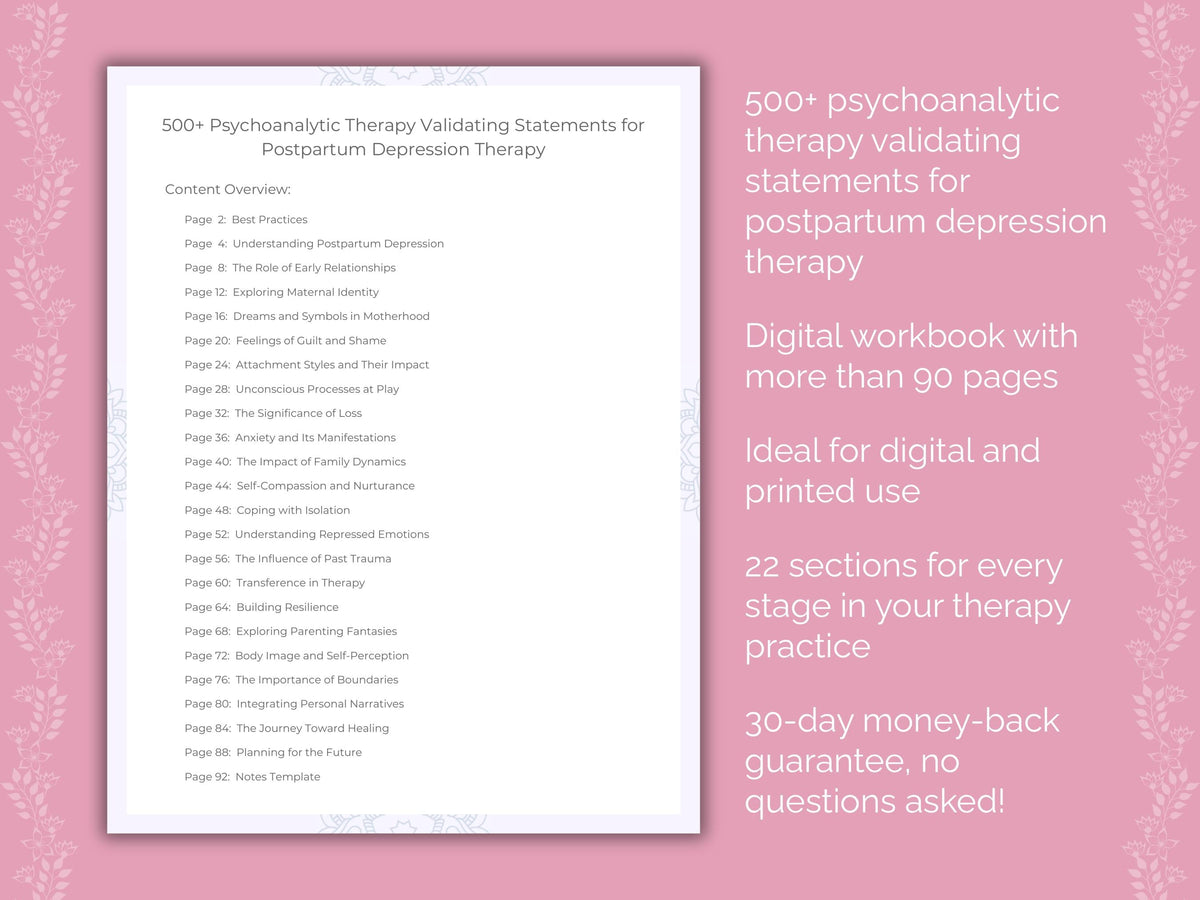 Postpartum Depression Psychoanalytic Therapy Therapist Worksheets