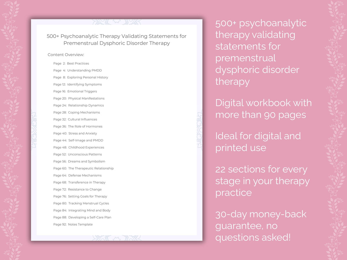 Premenstrual Dysphoric Disorder Psychoanalytic Therapy Therapist Worksheets