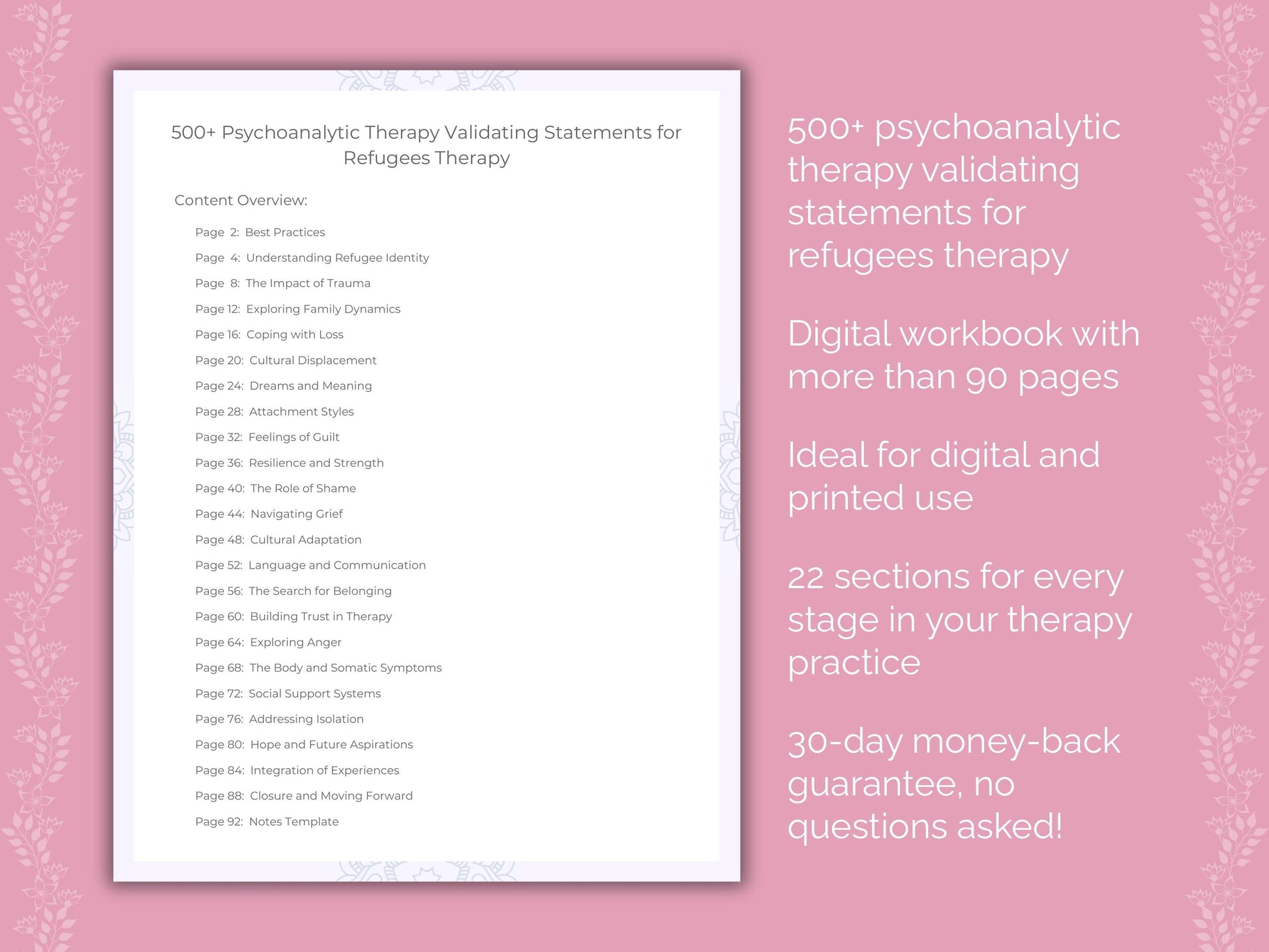 Refugees Psychoanalytic Therapy Therapist Worksheets