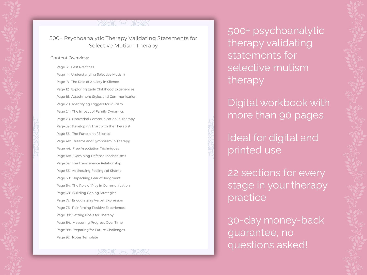 Selective Mutism Psychoanalytic Therapy Therapist Worksheets