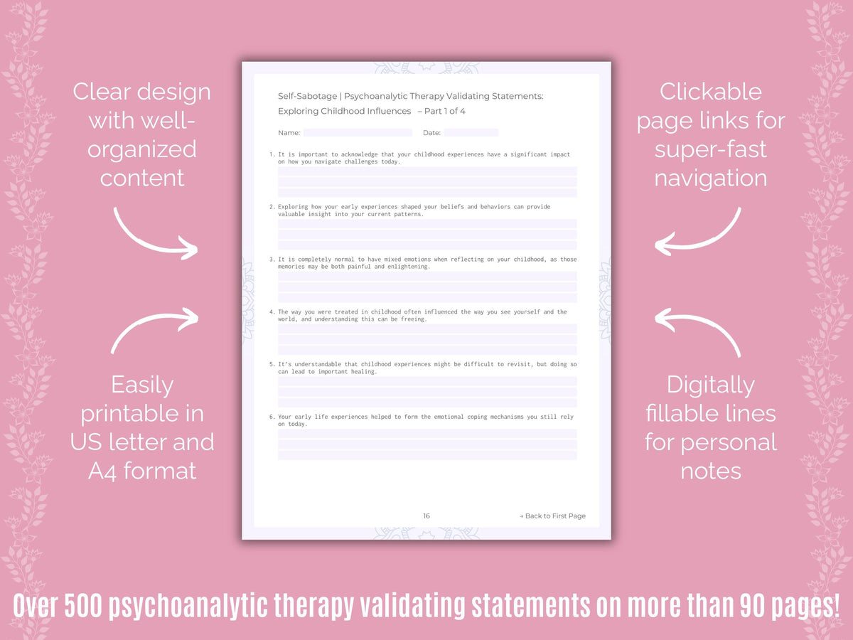Self-Sabotage Psychoanalytic Therapy Counseling Templates