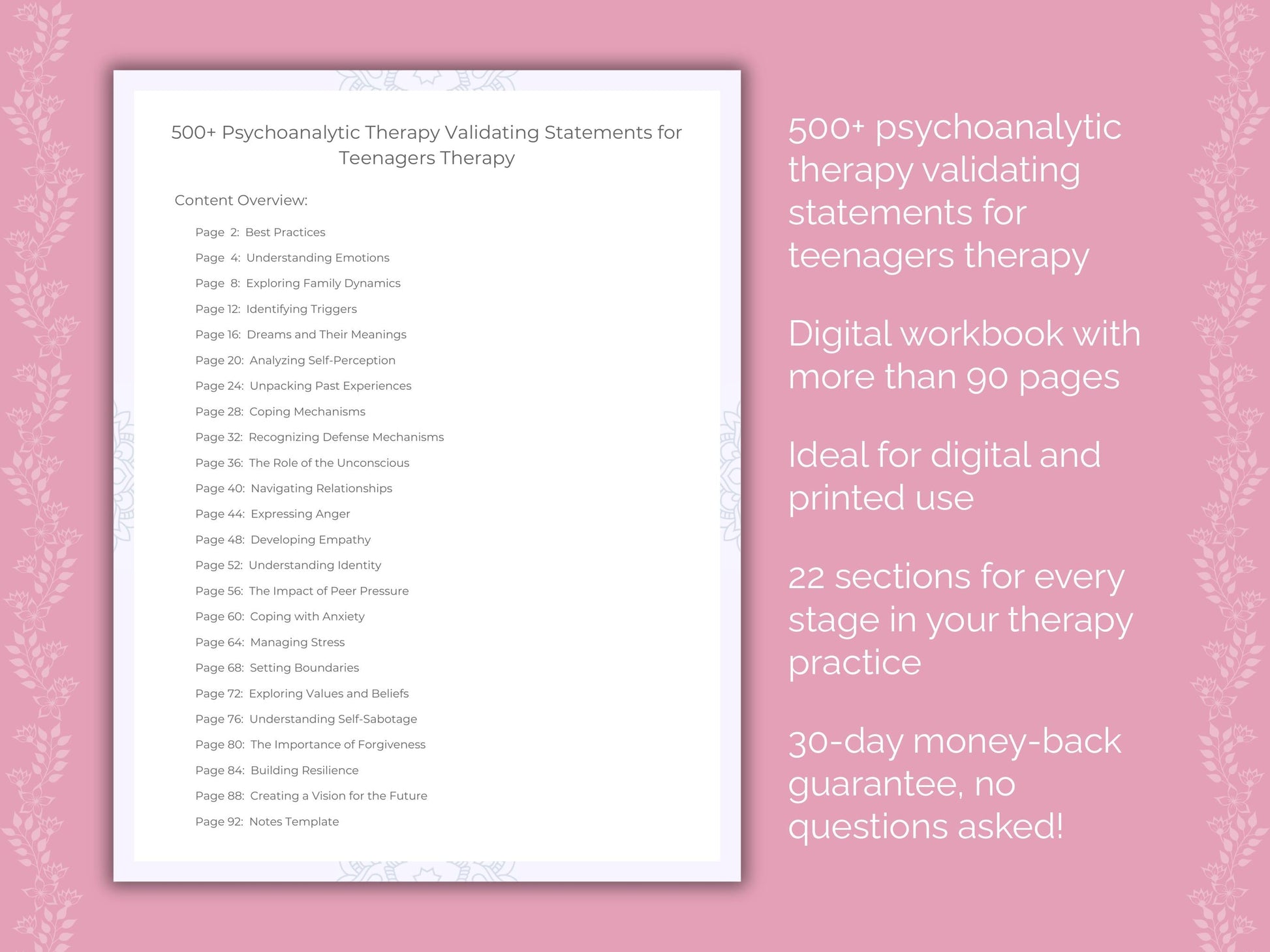 Teenagers Psychoanalytic Therapy Therapist Worksheets