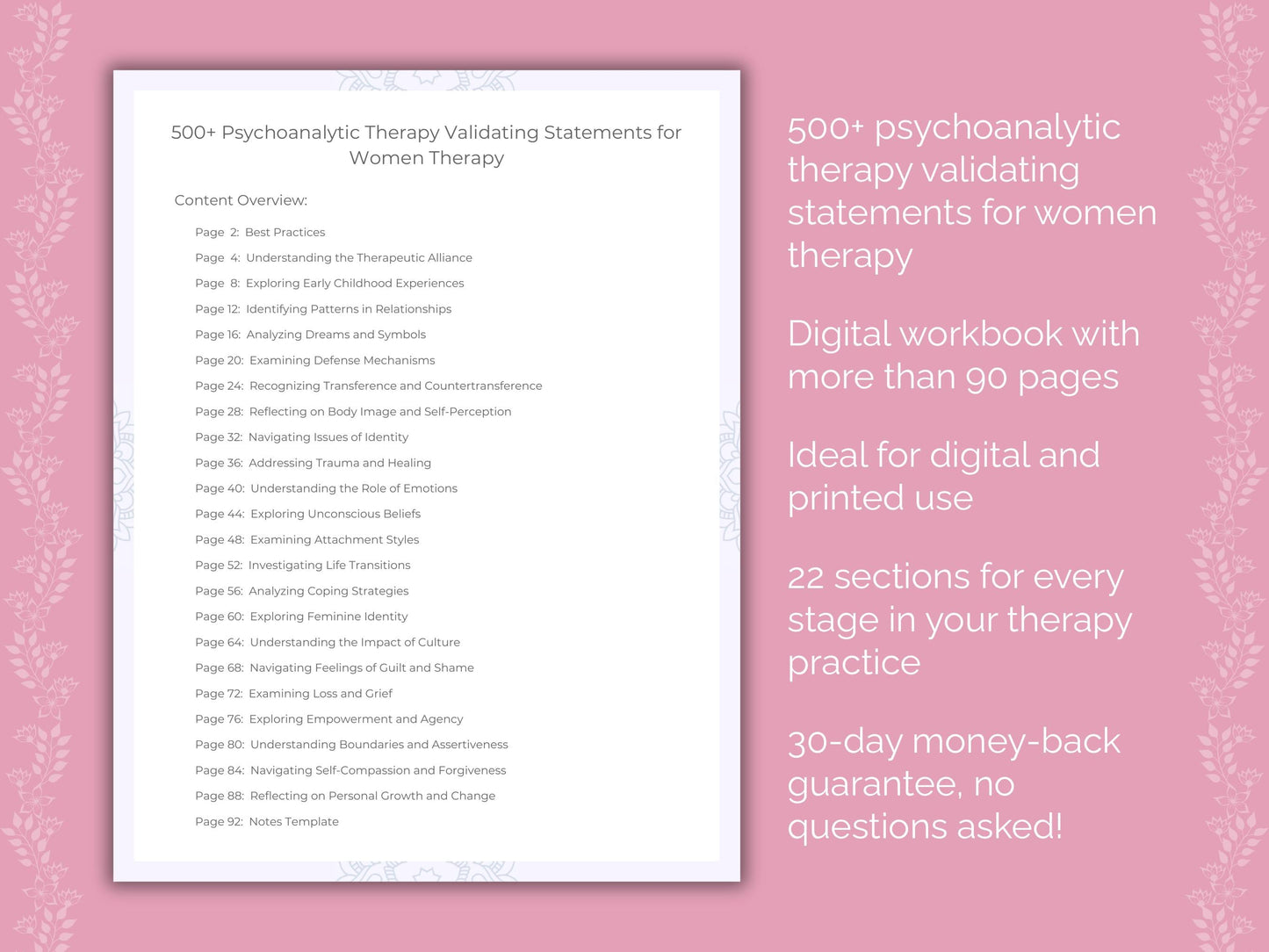 Women Psychoanalytic Therapy Therapist Worksheets