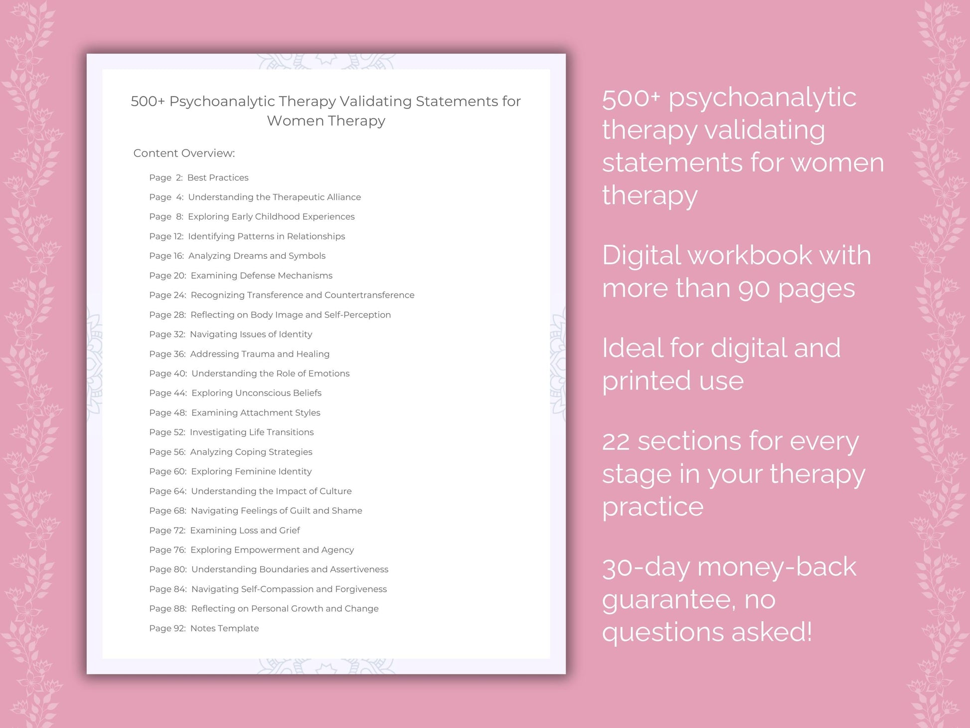 Women Psychoanalytic Therapy Therapist Worksheets