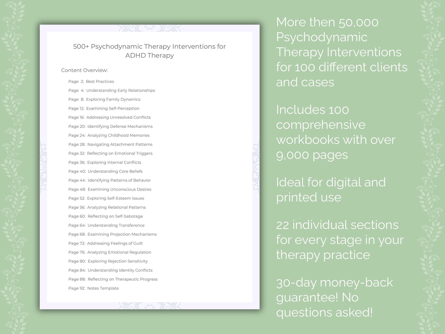 Psychodynamic Therapy Interventions Counseling Templates