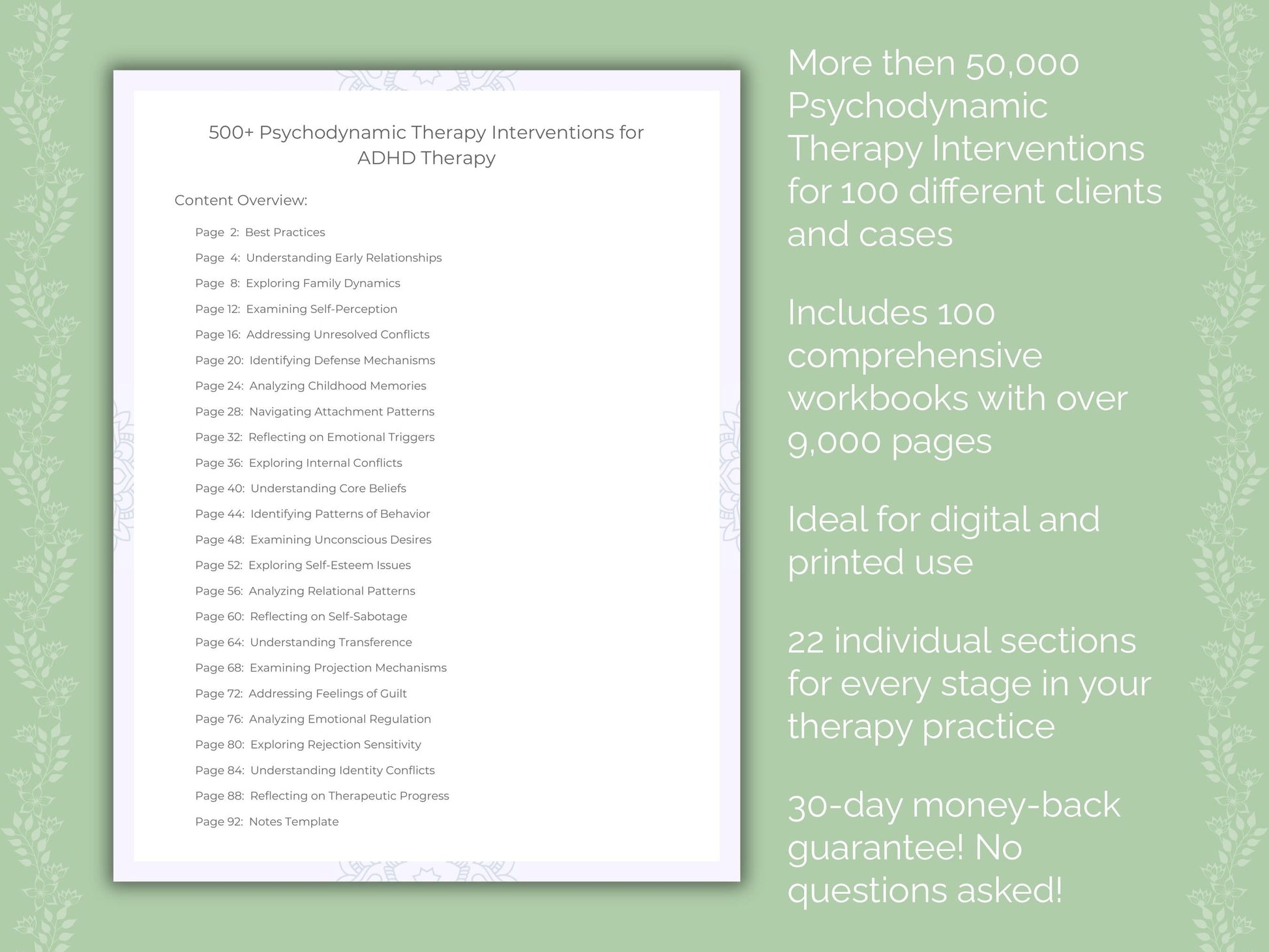 Psychodynamic Therapy Interventions Counseling Templates