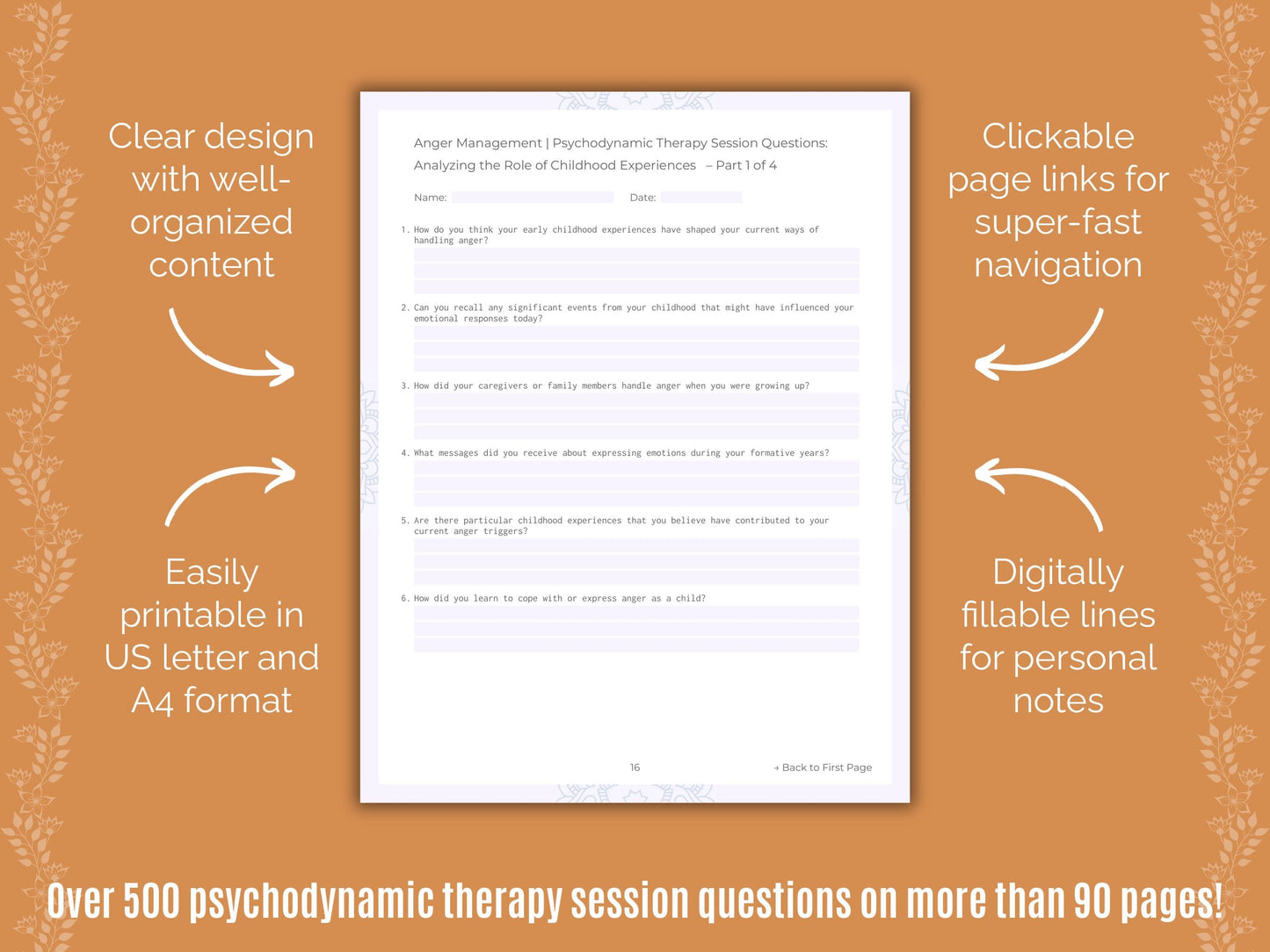 Anger Management Psychodynamic Therapy Counseling Templates