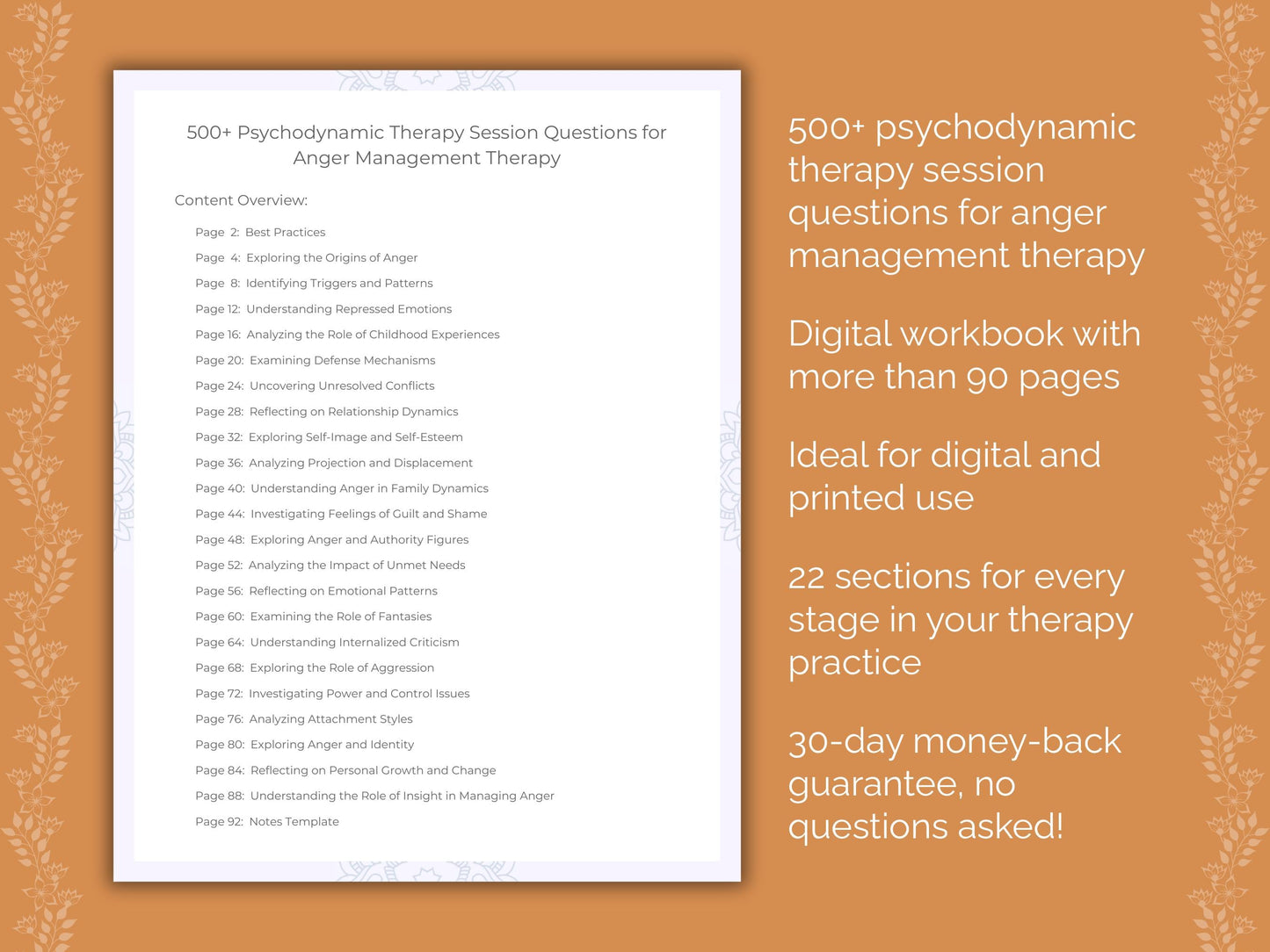 Anger Management Psychodynamic Therapy Therapist Worksheets