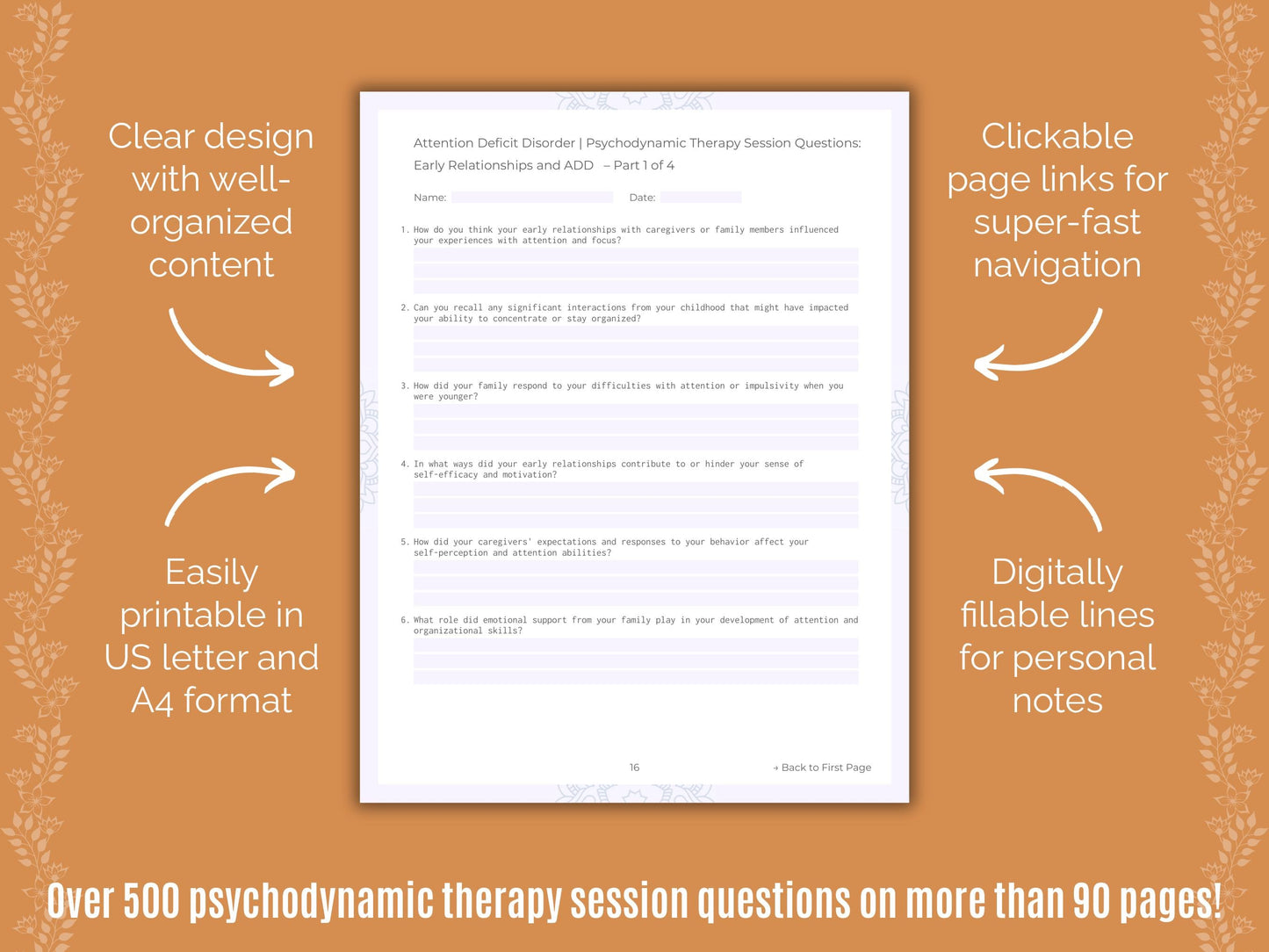 Attention Deficit Disorder (ADD) Psychodynamic Therapy Counseling Templates