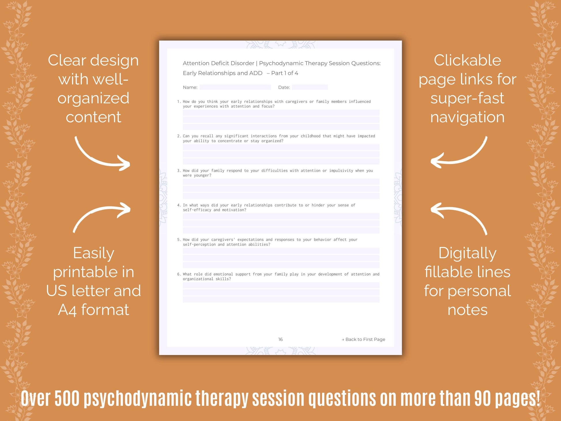 Attention Deficit Disorder (ADD) Psychodynamic Therapy Counseling Templates