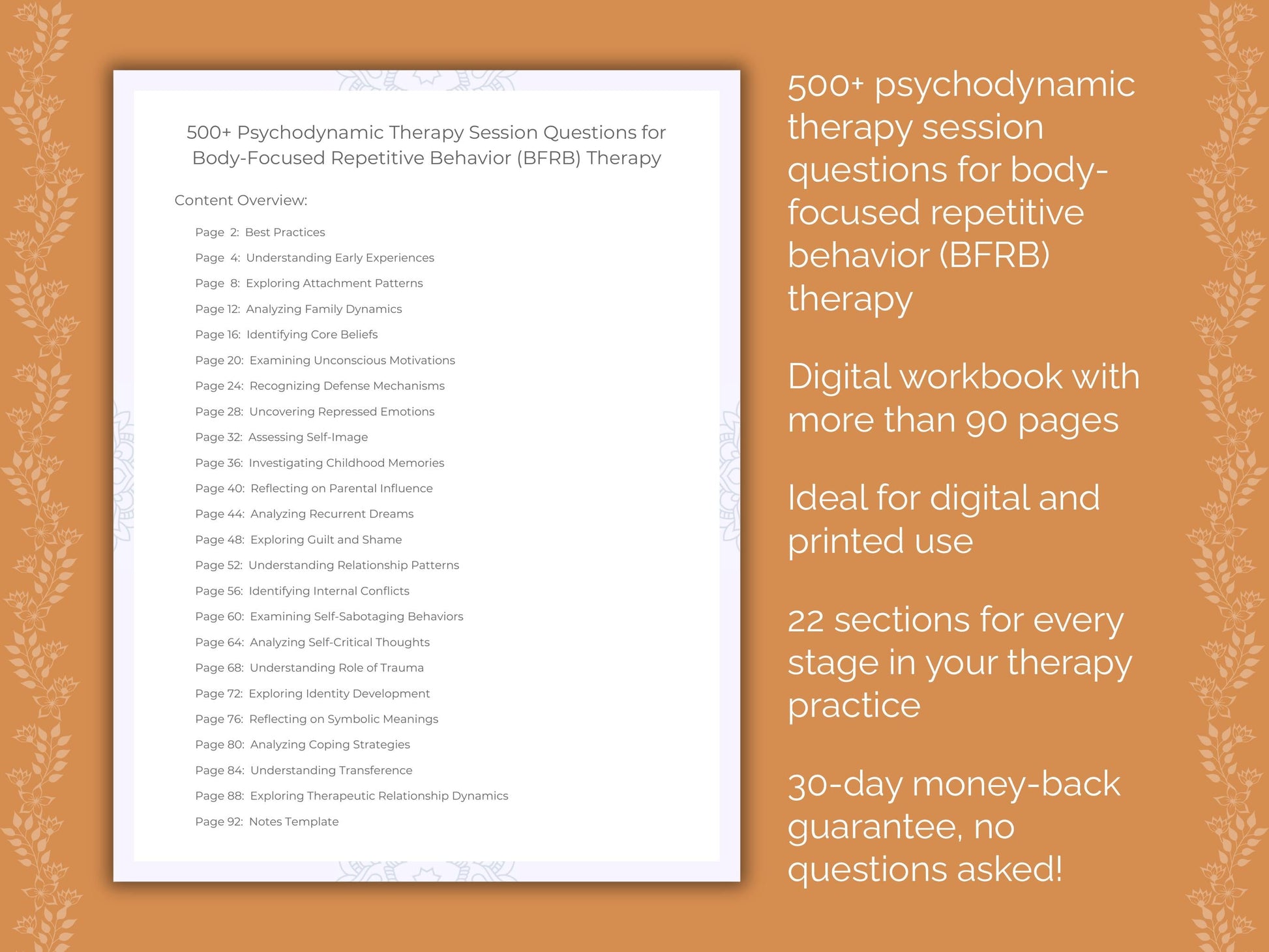 Body-Focused Repetitive Behavior (BFRB) Psychodynamic Therapy Therapist Worksheets