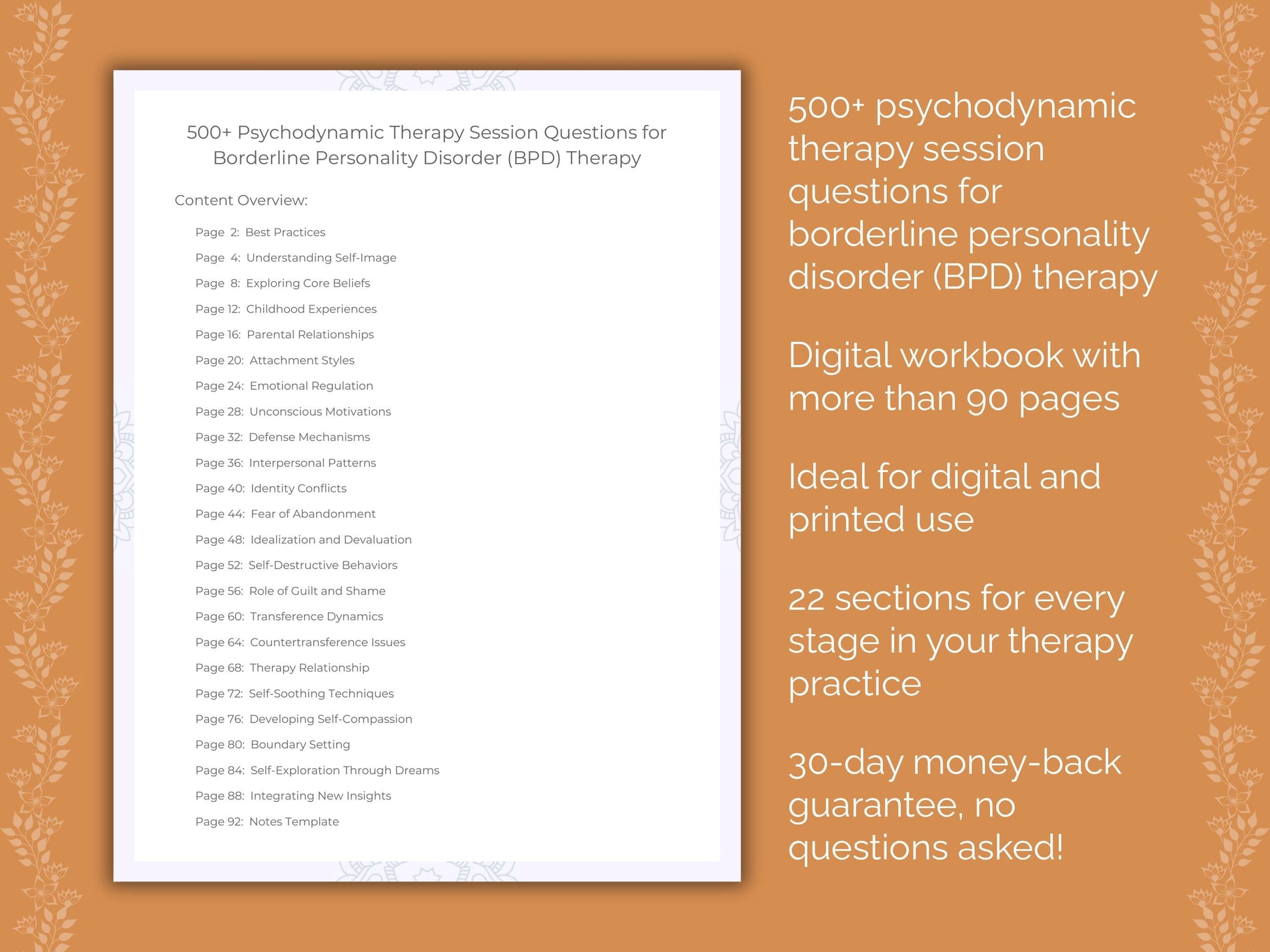 Borderline Personality Disorder (BPD) Psychodynamic Therapy Therapist Worksheets