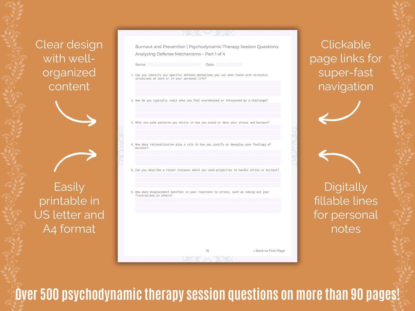 Burnout and Prevention Psychodynamic Therapy Counseling Templates