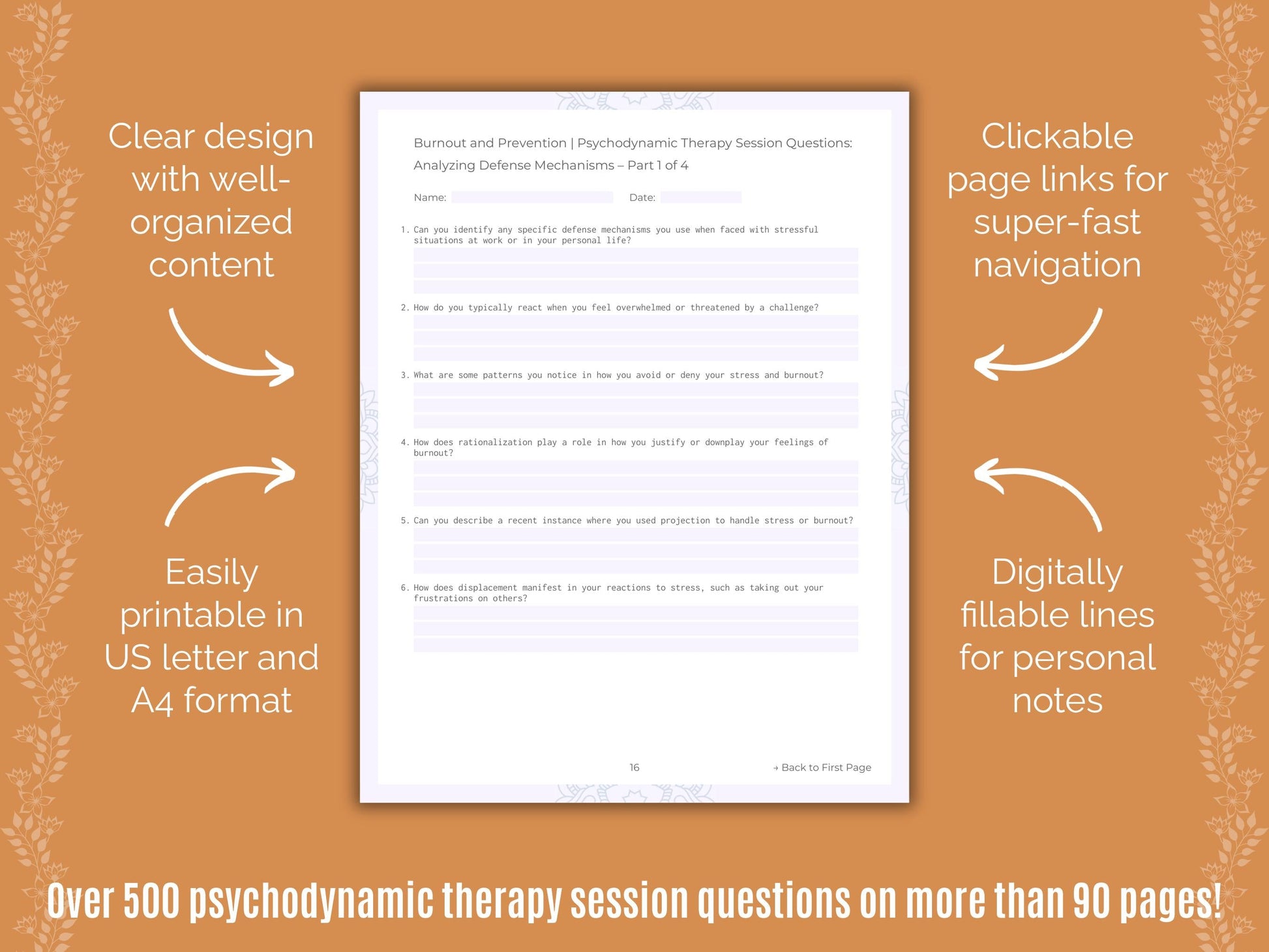Burnout and Prevention Psychodynamic Therapy Counseling Templates