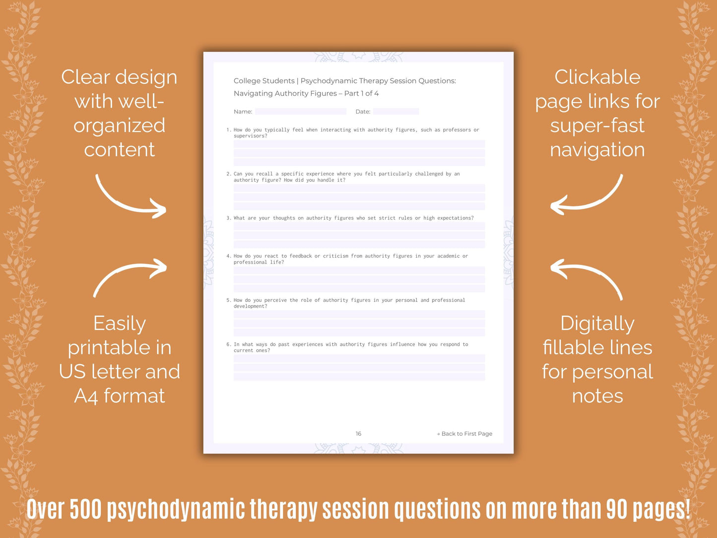 College Students Psychodynamic Therapy Counseling Templates