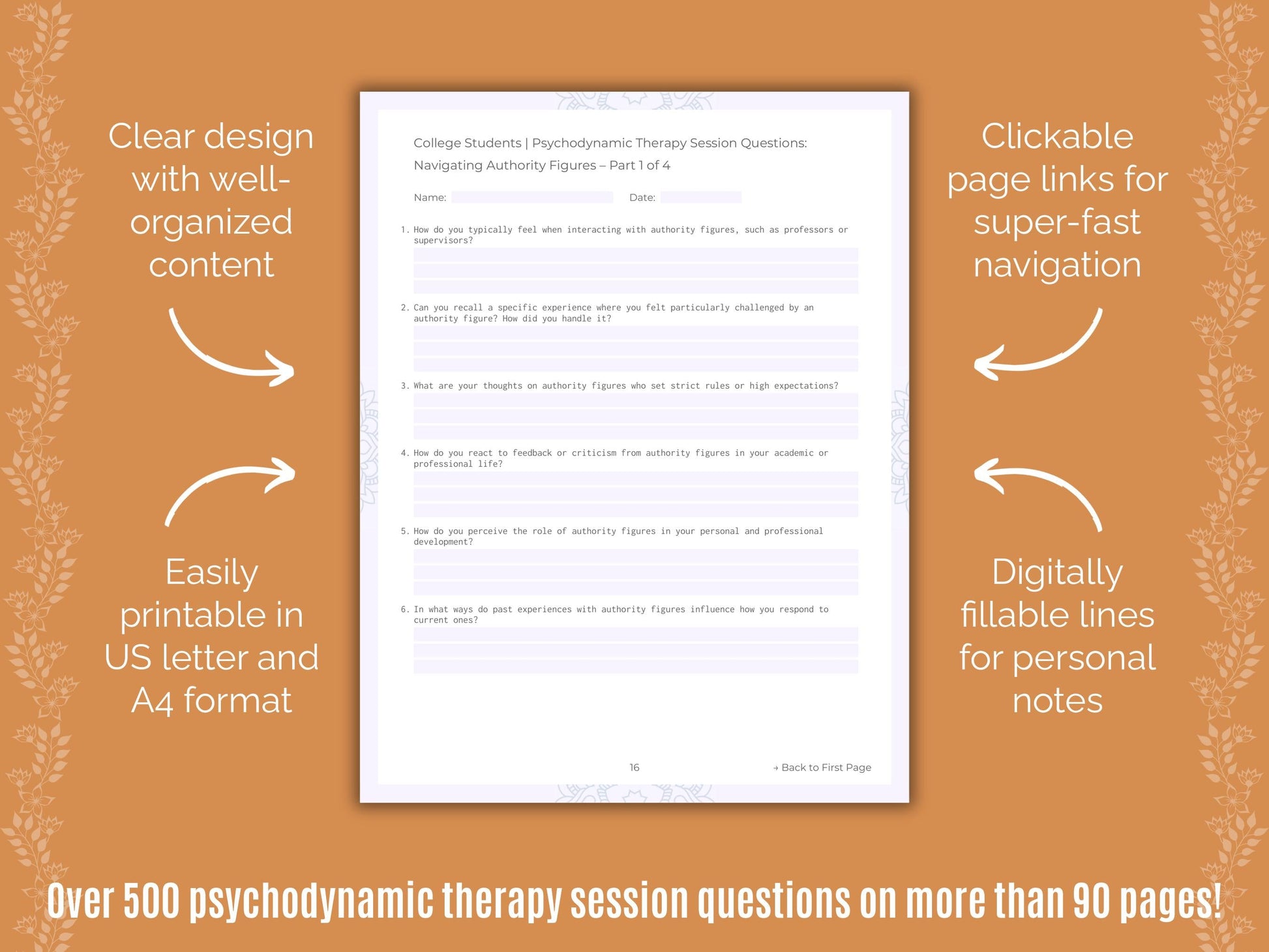 College Students Psychodynamic Therapy Counseling Templates