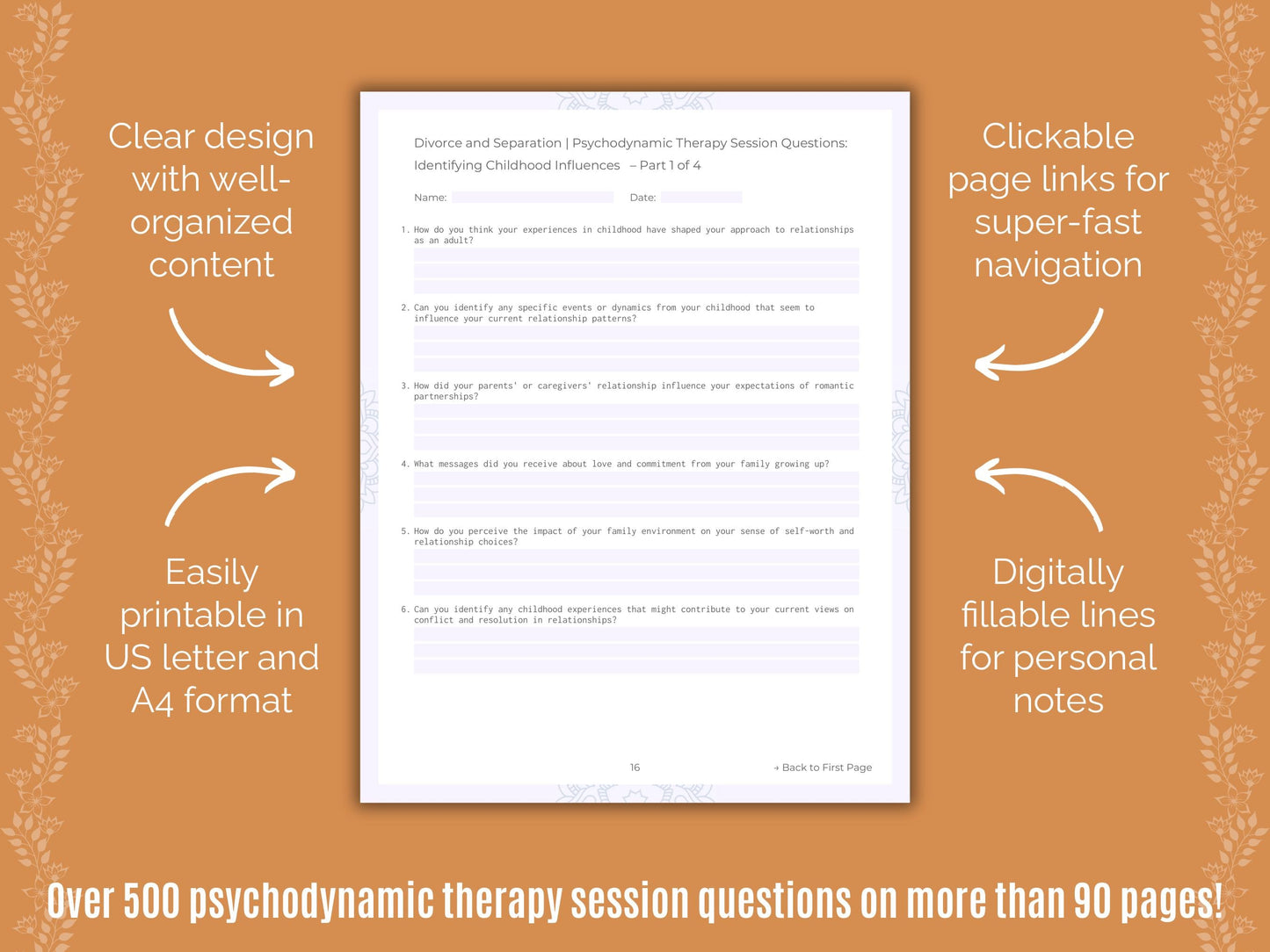 Divorce and Separation Psychodynamic Therapy Counseling Templates
