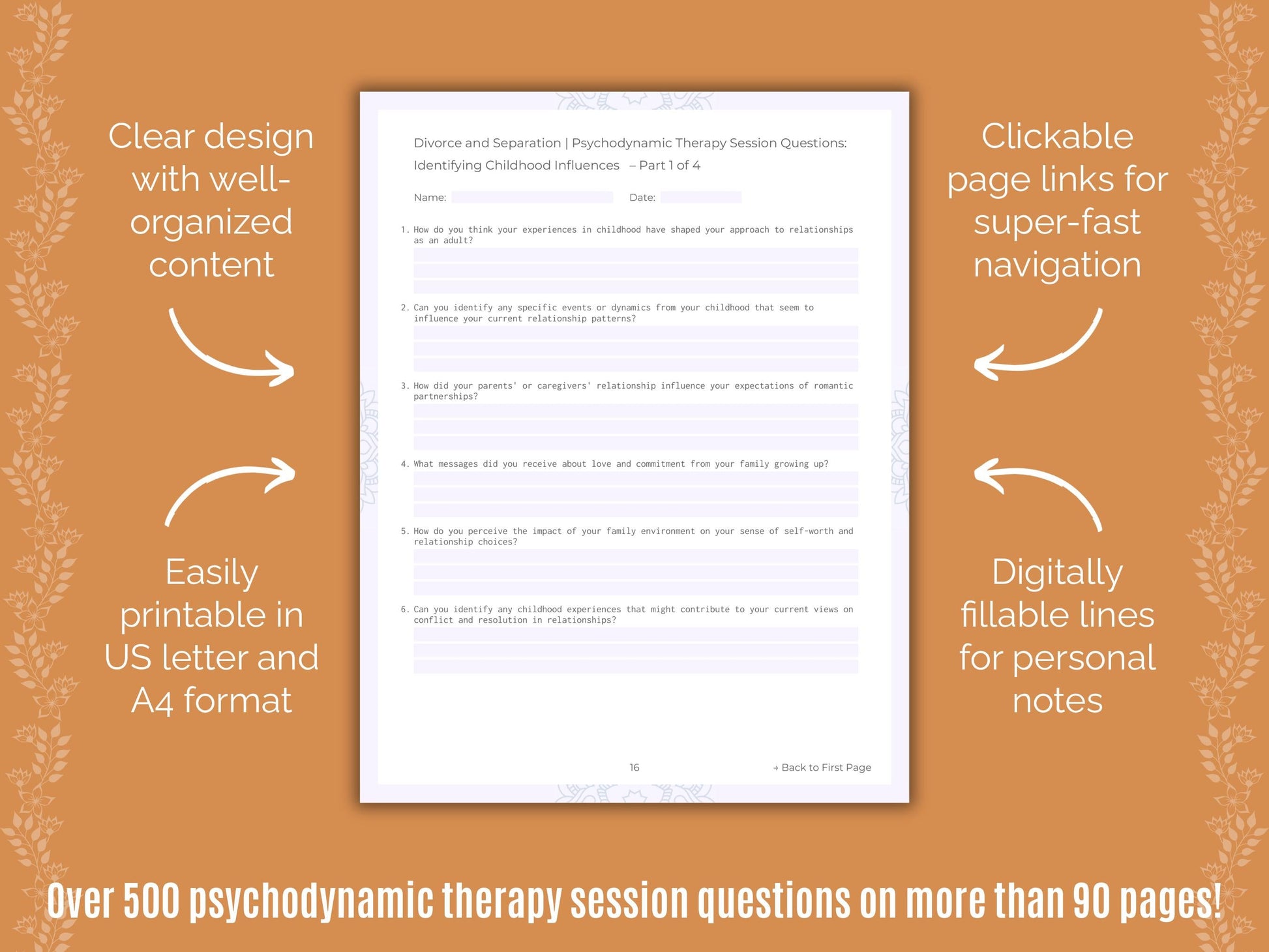 Divorce and Separation Psychodynamic Therapy Counseling Templates