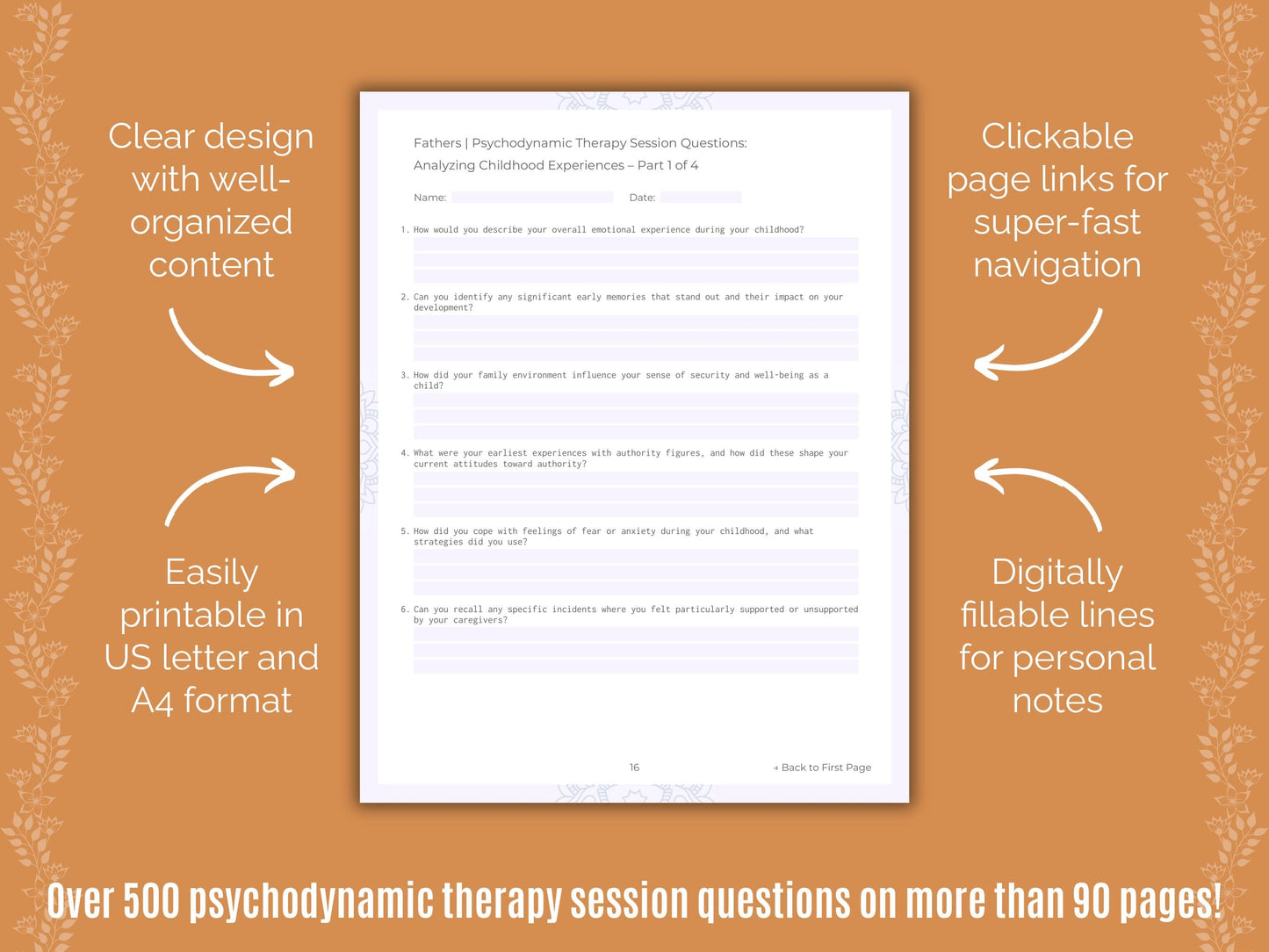 Fathers Psychodynamic Therapy Counseling Templates