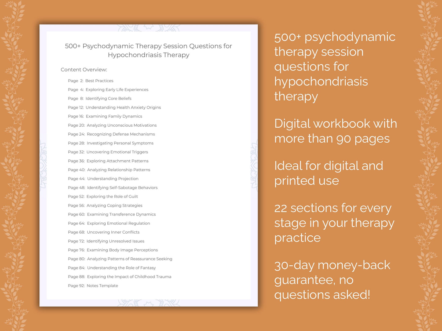 Hypochondriasis Psychodynamic Therapy Therapist Worksheets