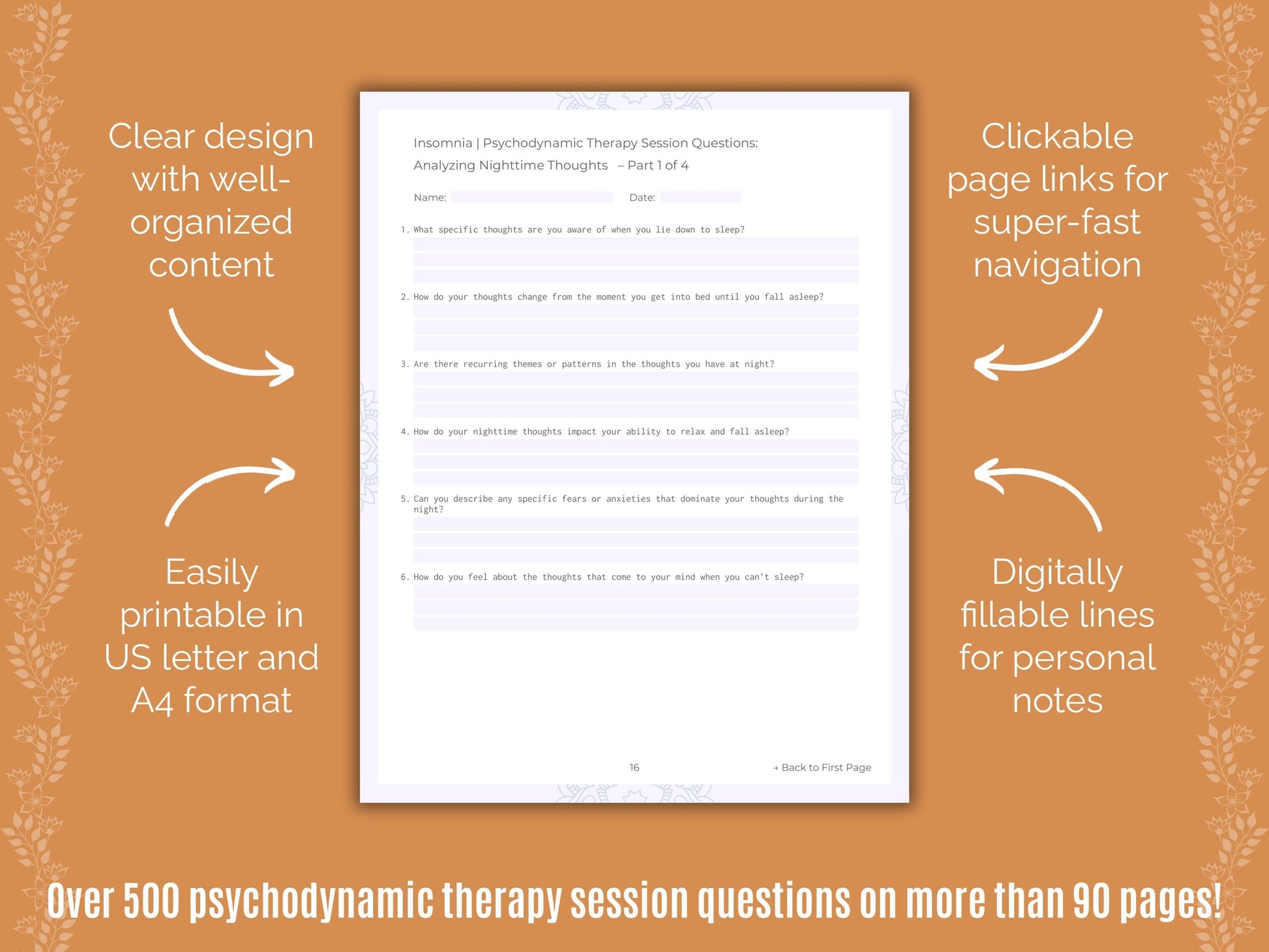 Insomnia Psychodynamic Therapy Counseling Templates