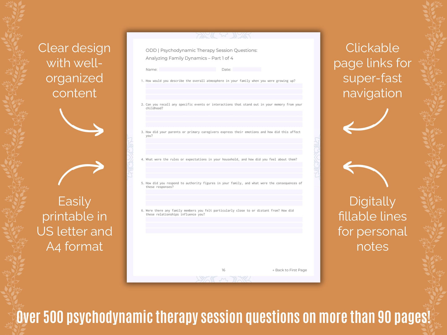 Oppositional Defiant Disorder (ODD) Psychodynamic Therapy Counseling Templates