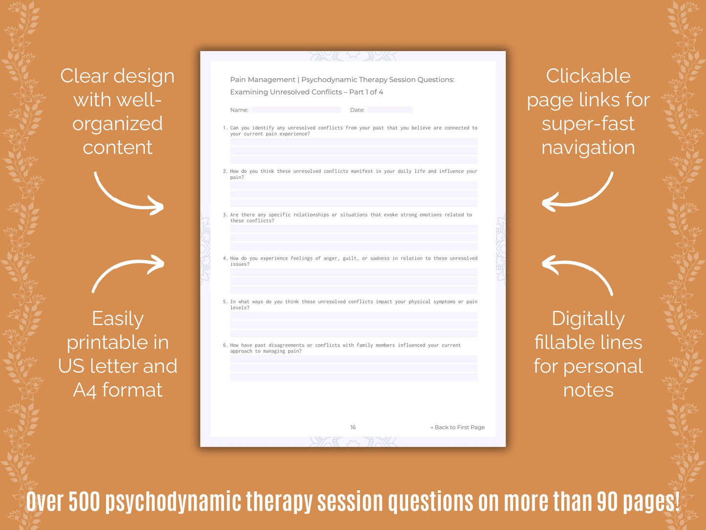 Pain Management Psychodynamic Therapy Counseling Templates