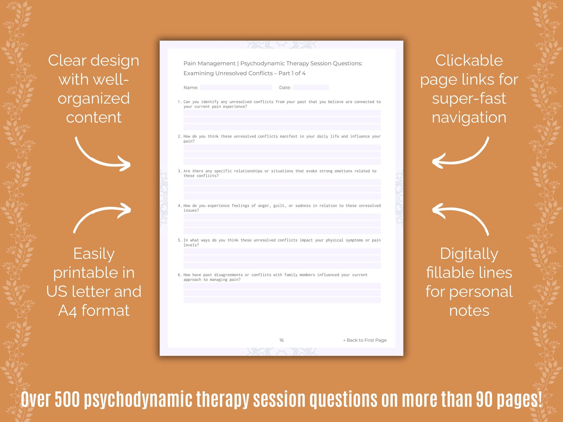 Pain Management Psychodynamic Therapy Counseling Templates
