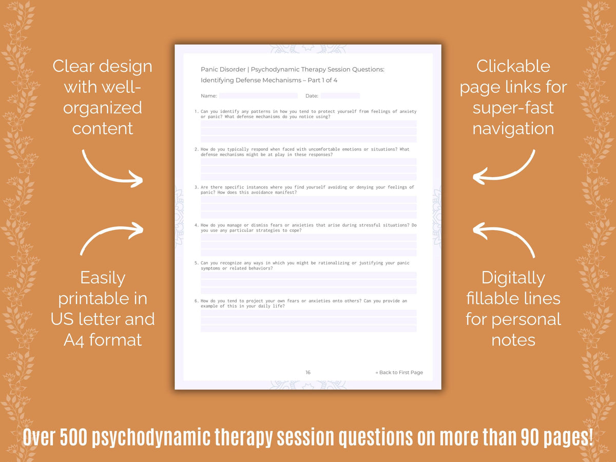 Panic Disorder Psychodynamic Therapy Counseling Templates