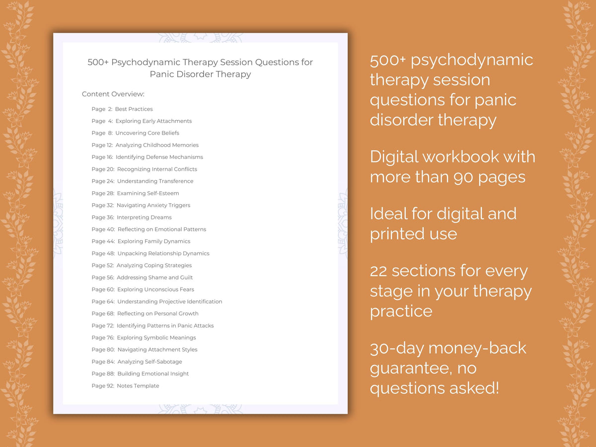 Panic Disorder Psychodynamic Therapy Therapist Worksheets
