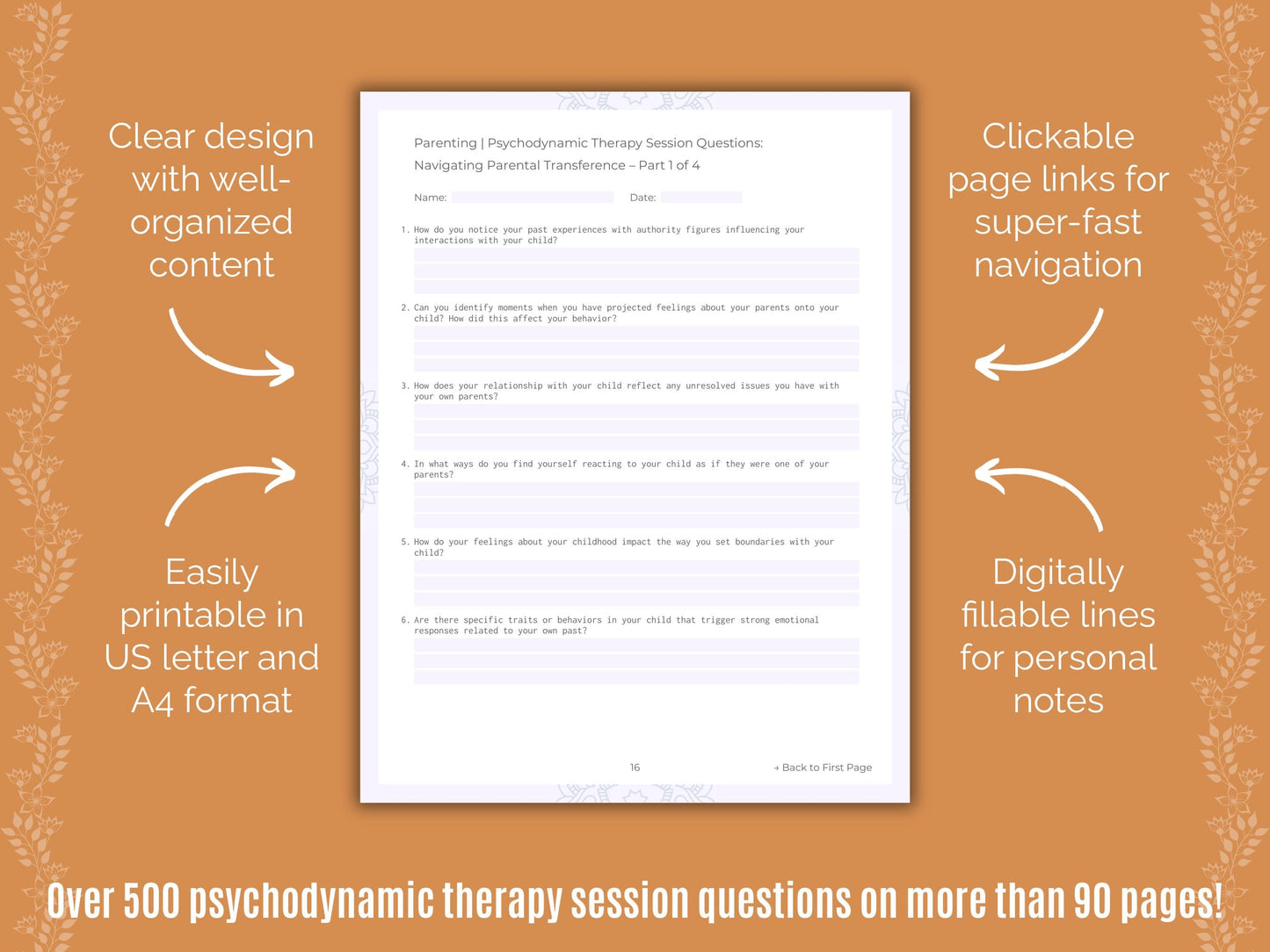 Parenting Psychodynamic Therapy Counseling Templates