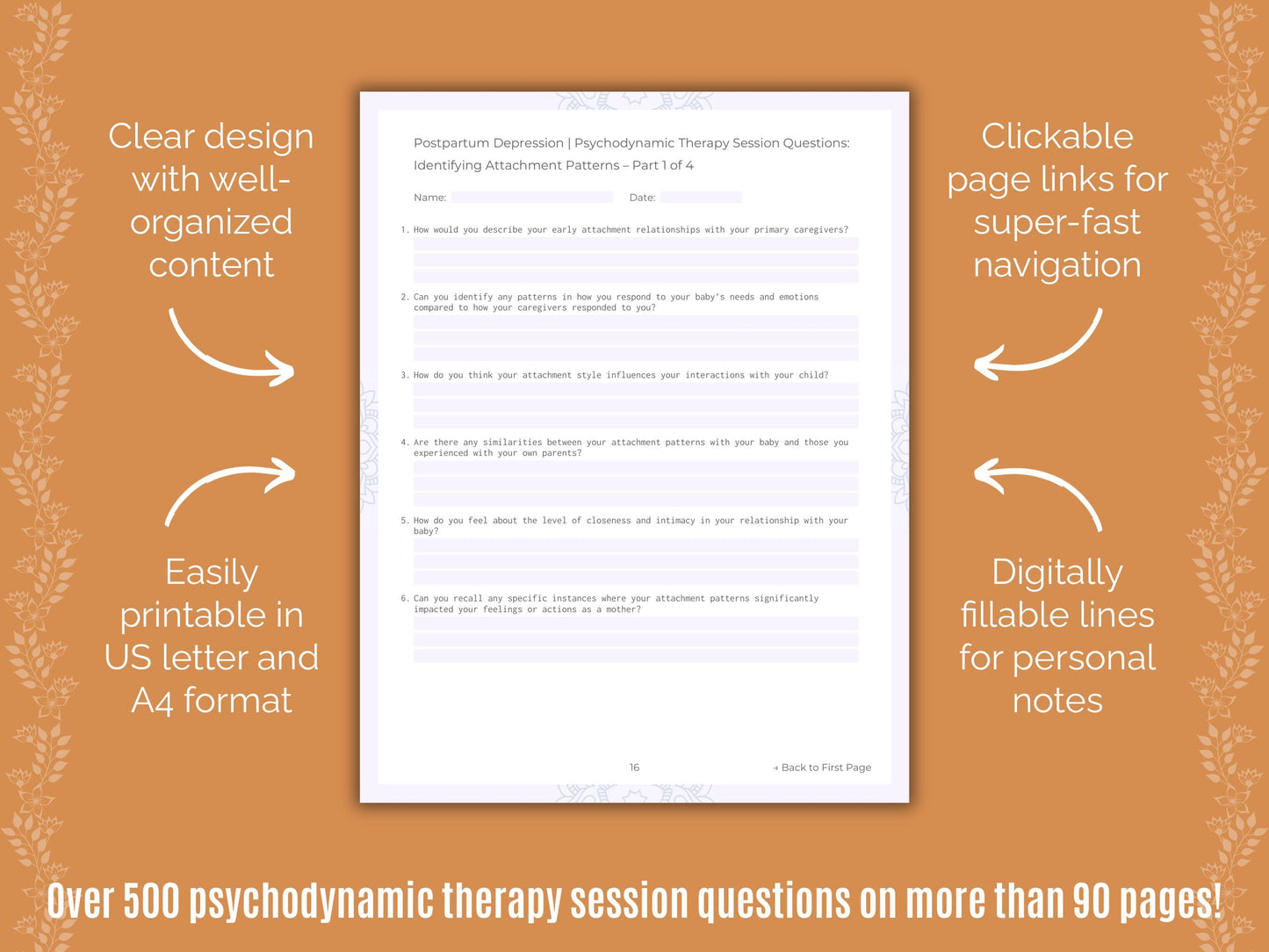 Postpartum Depression Psychodynamic Therapy Counseling Templates