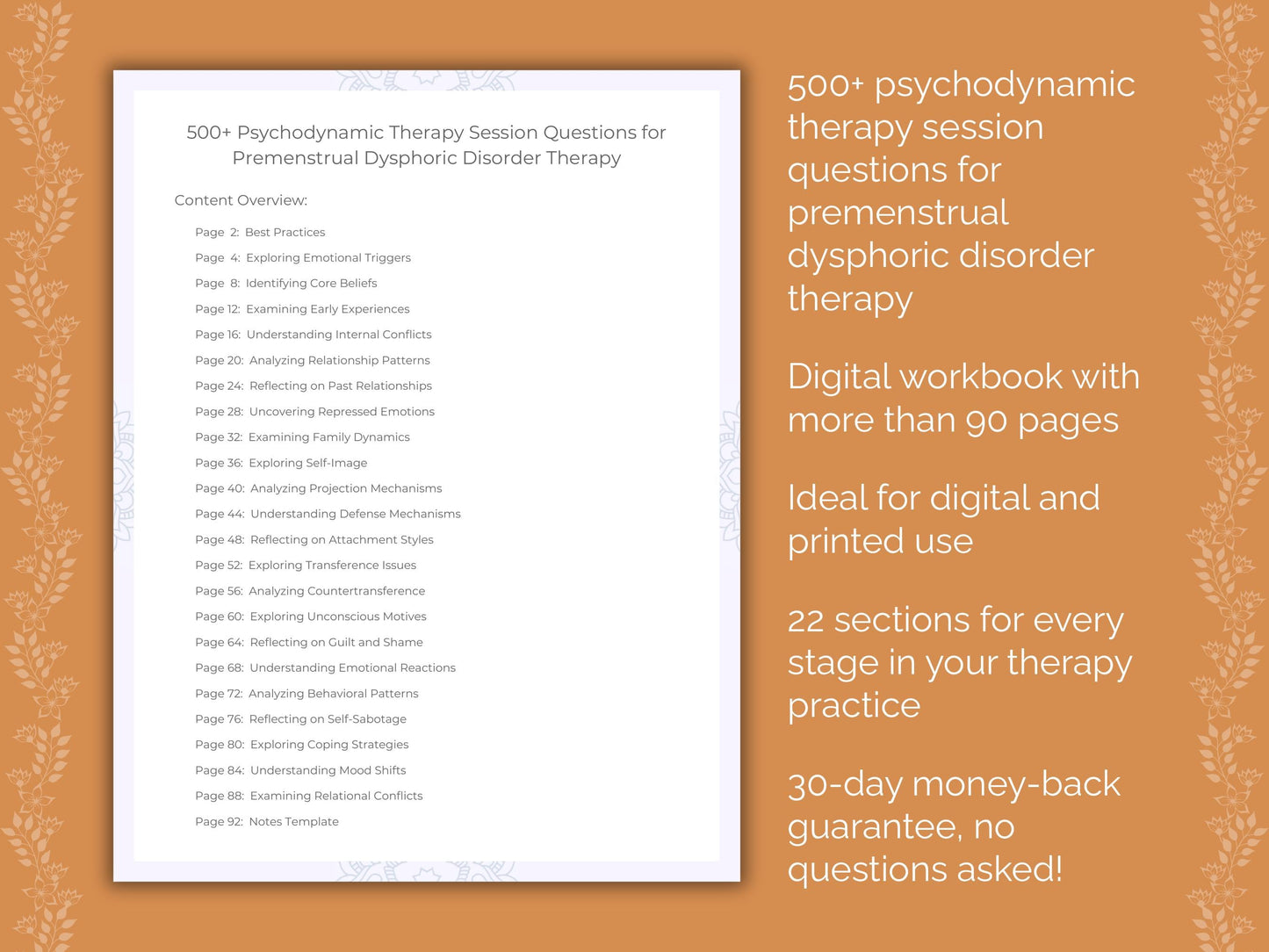 Premenstrual Dysphoric Disorder Psychodynamic Therapy Therapist Worksheets