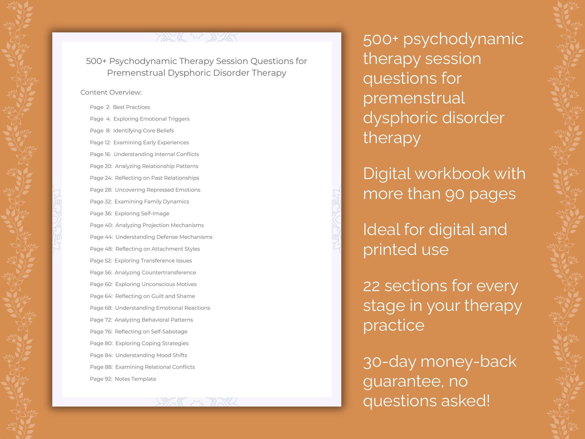 Premenstrual Dysphoric Disorder Psychodynamic Therapy Therapist Worksheets