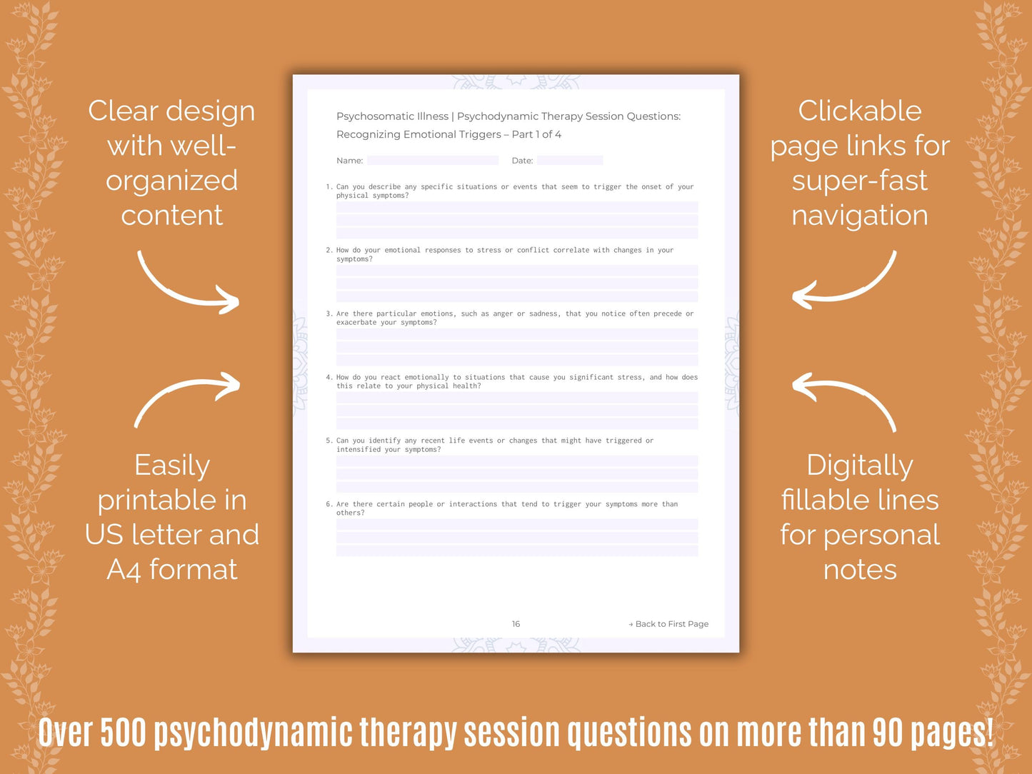 Psychosomatic Illness Psychodynamic Therapy Counseling Templates